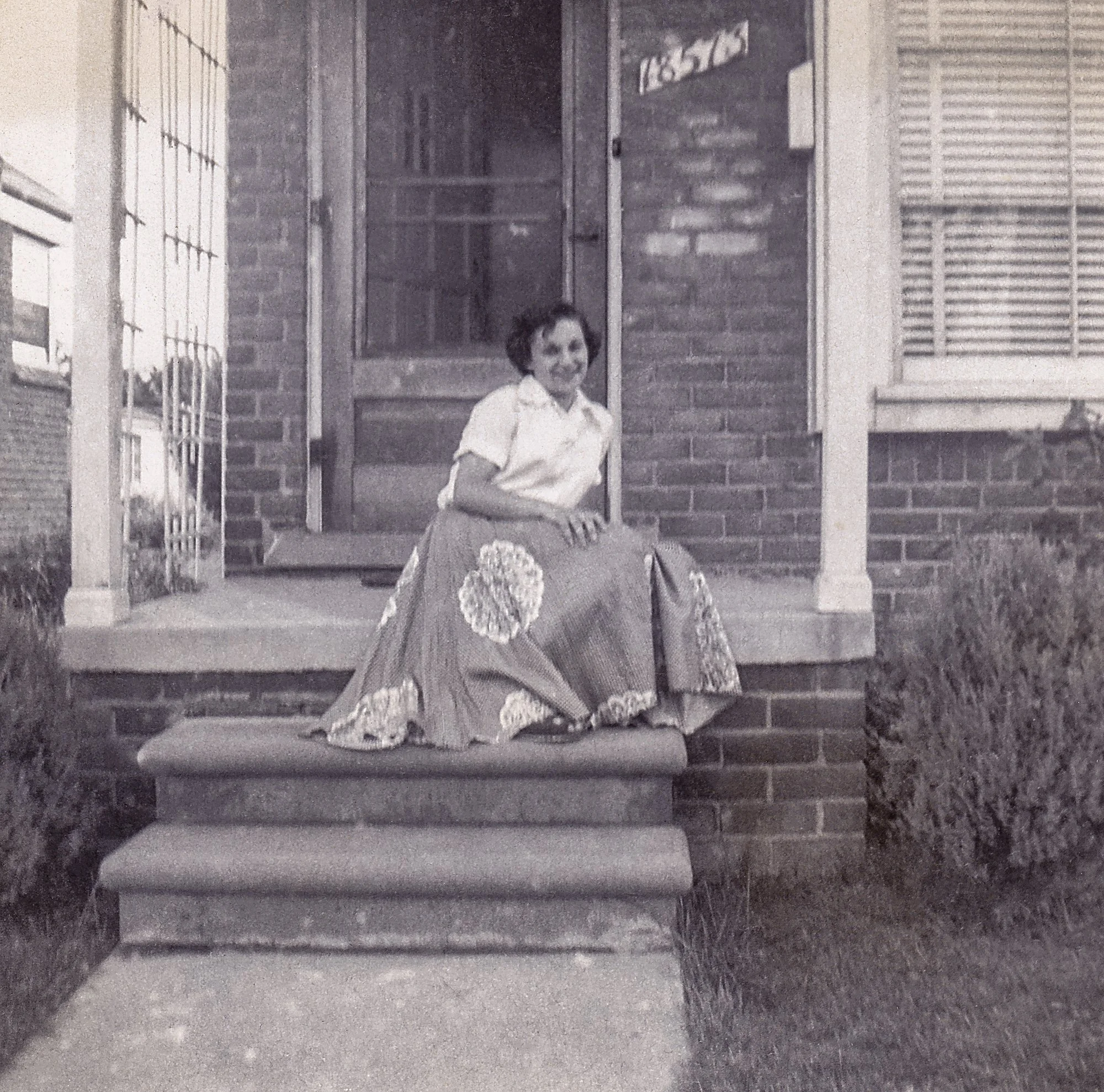 Sue Rittinger on the front porch of Kentfield home. 