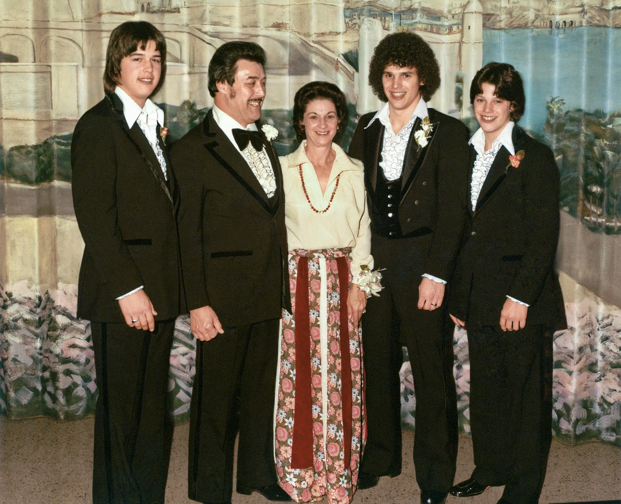 The Travis family at the wedding hall (Roma Hall), Bill, Dad, Mom, Rob and Rich.