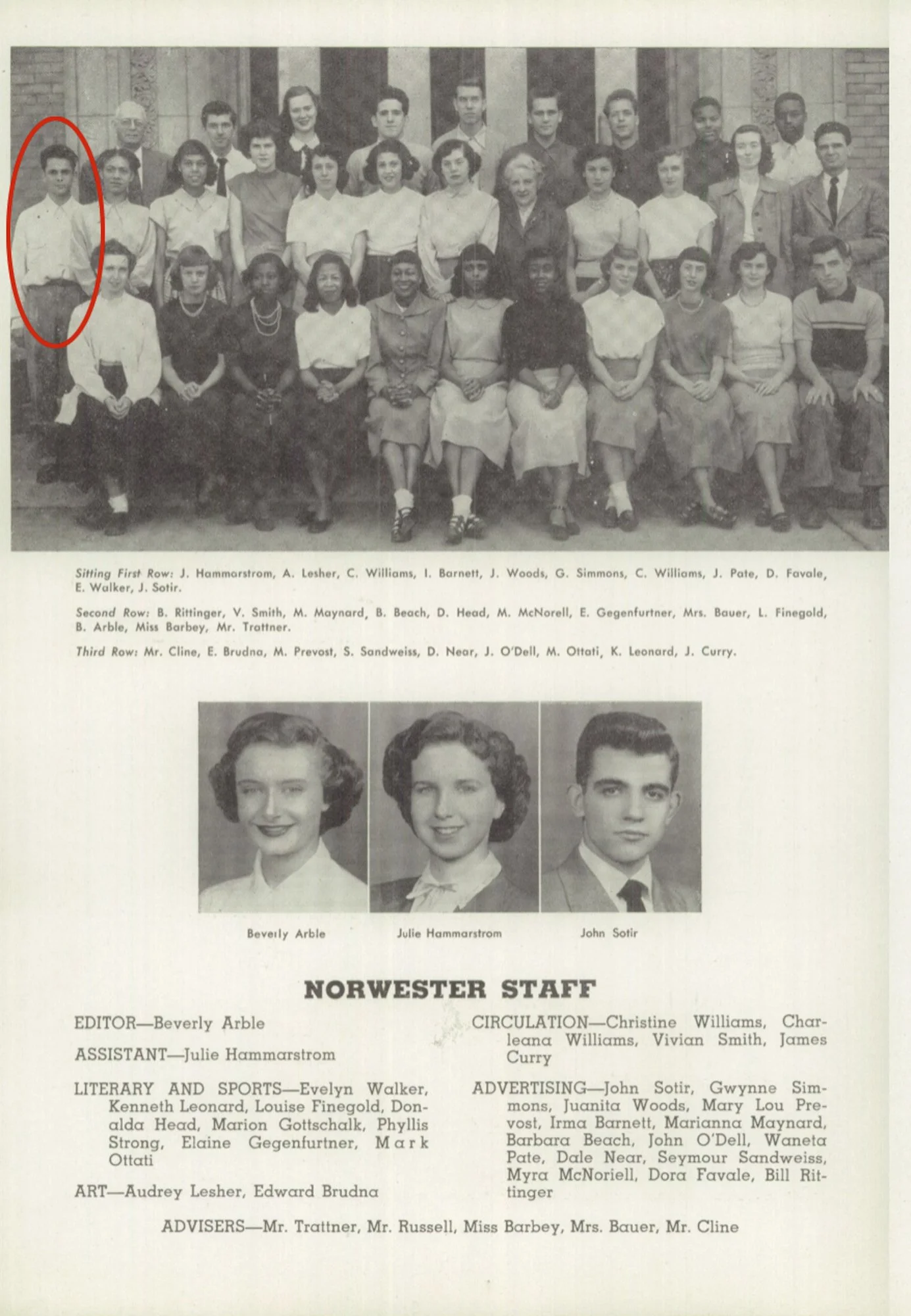 Yearbook photo of Bill Rittinger on the Northwestern High School newspaper team.