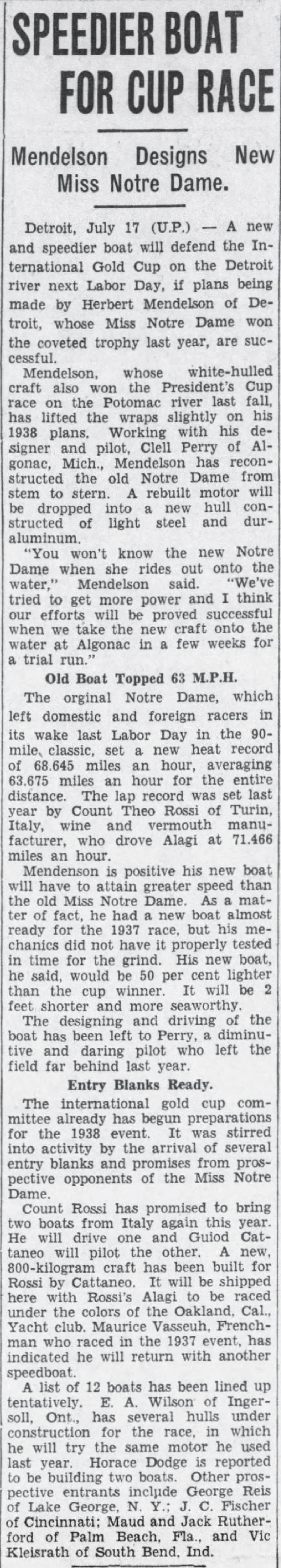 Article from the Detroit Free Press 1939.