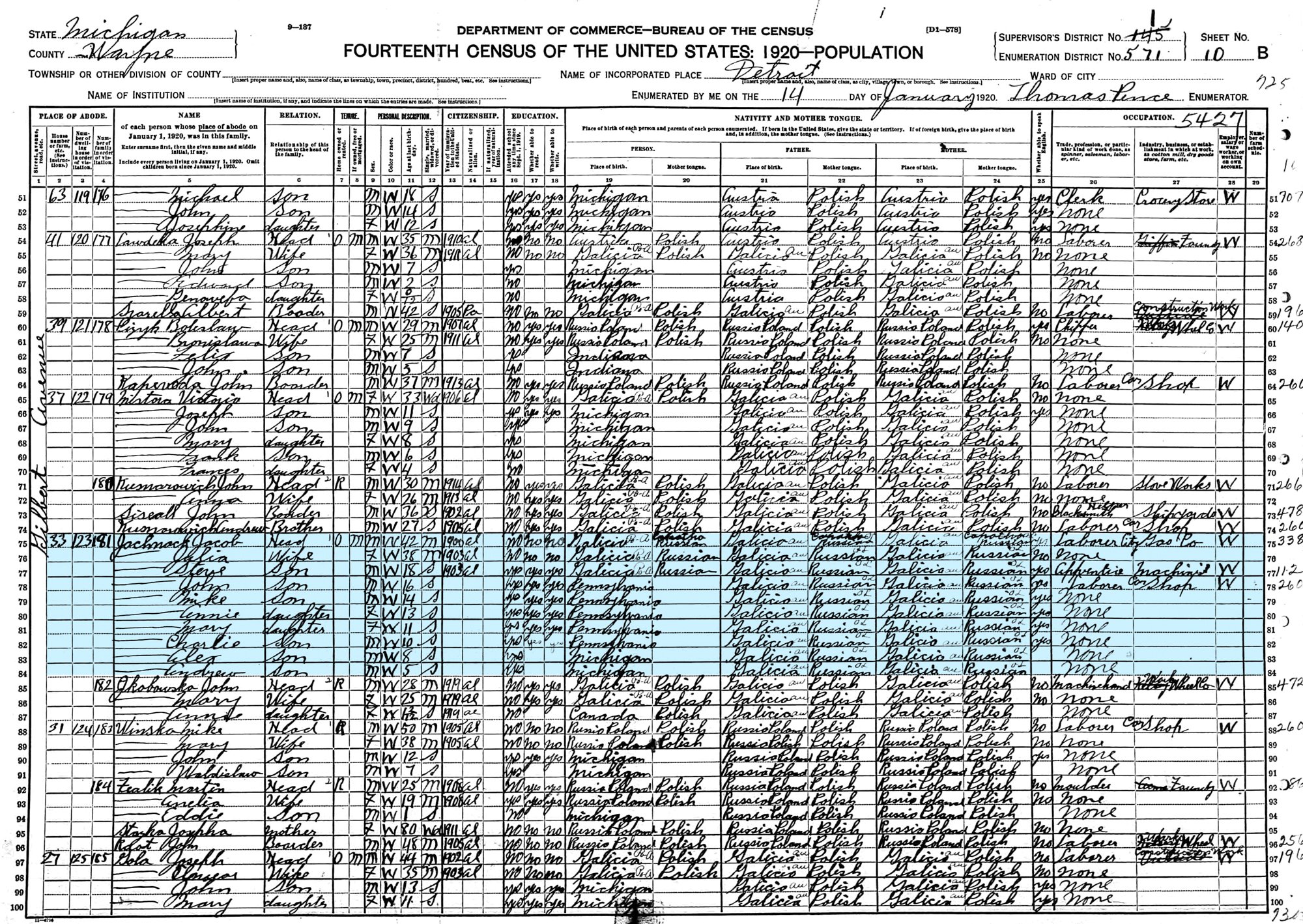   1920   Jachwak, Jacob (42), Julia (38), Steve (18), John (16), Mike (14), Annie (13), Mary (11), Charlie (10), Alex (8), Andrew (5)  - 
