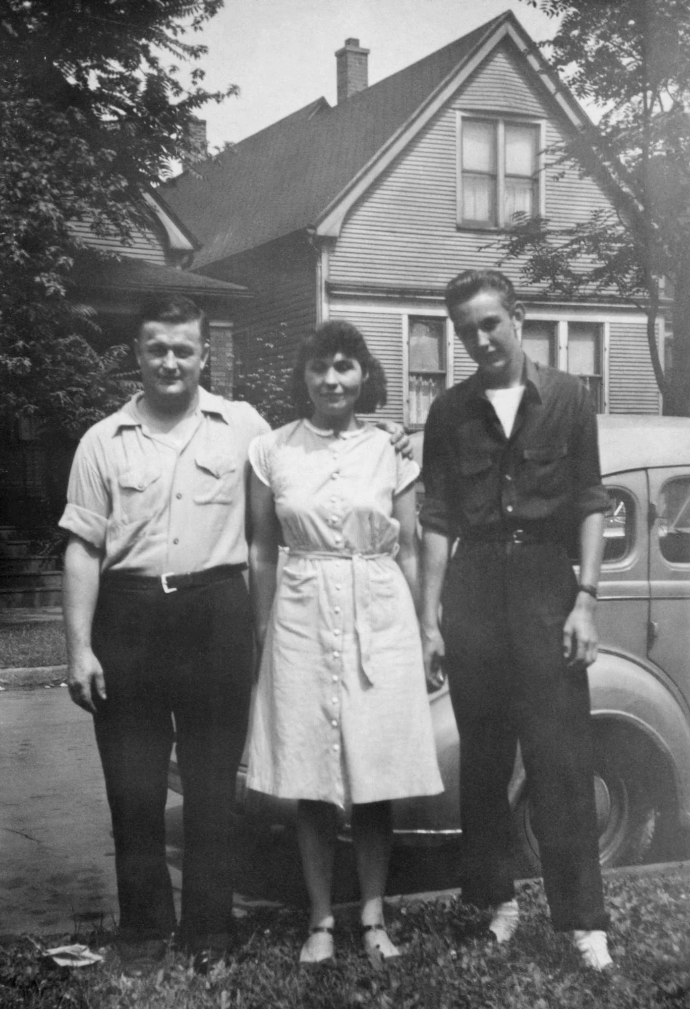 Mike Jackwak (Grandma’s Bother), his wife Mary and Sonny (their son Stephen)- circa around 1945 (photo shot in front of the Gilbert house looking across the street).