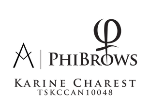 Logo for Phi Brows Karine Charest with Greek letter Phi and text
