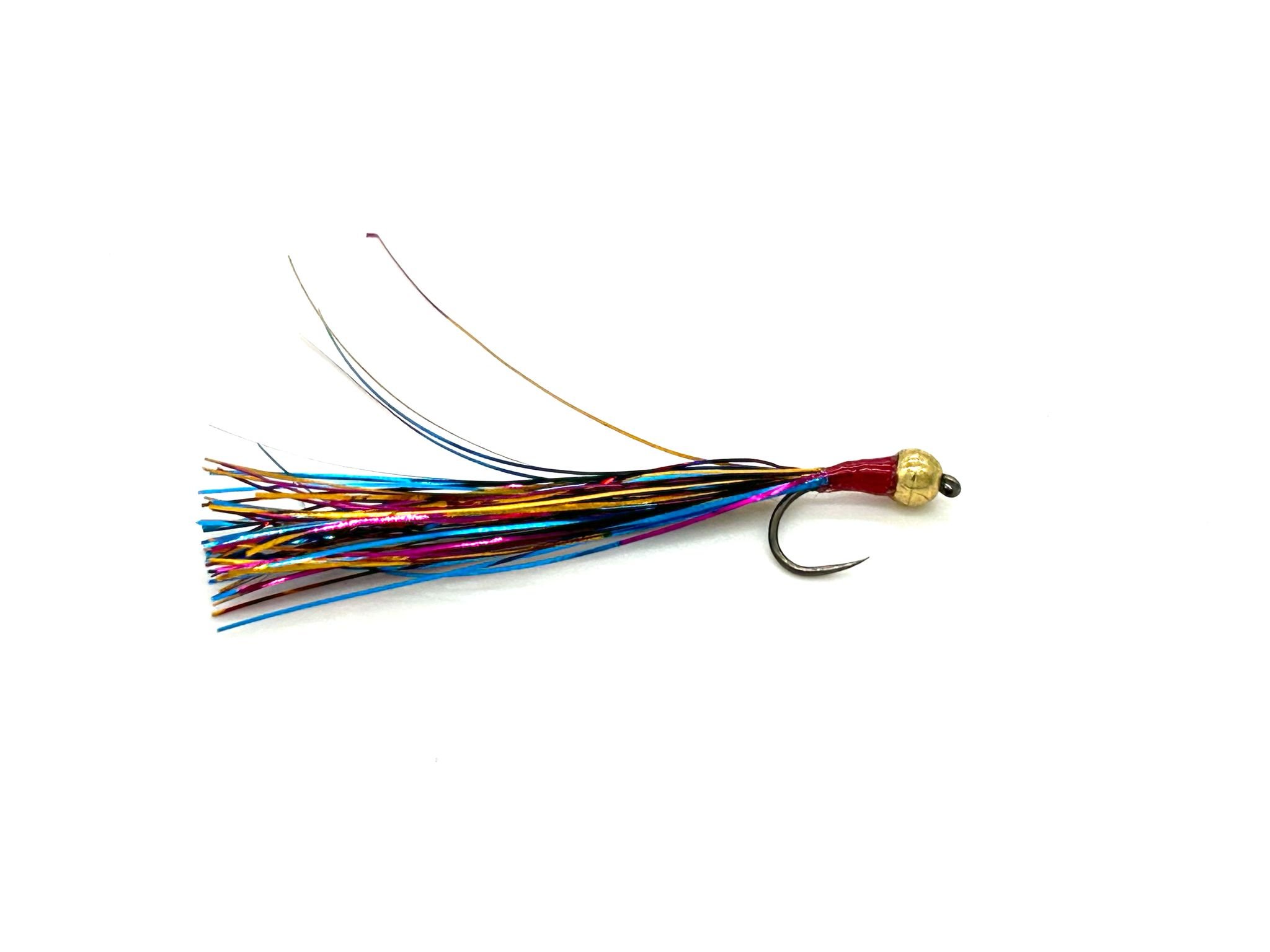 3 x Firebird Stalking Bug - Gold Tungsten Bead, Red Body, Rainbow Tail Trout Fly