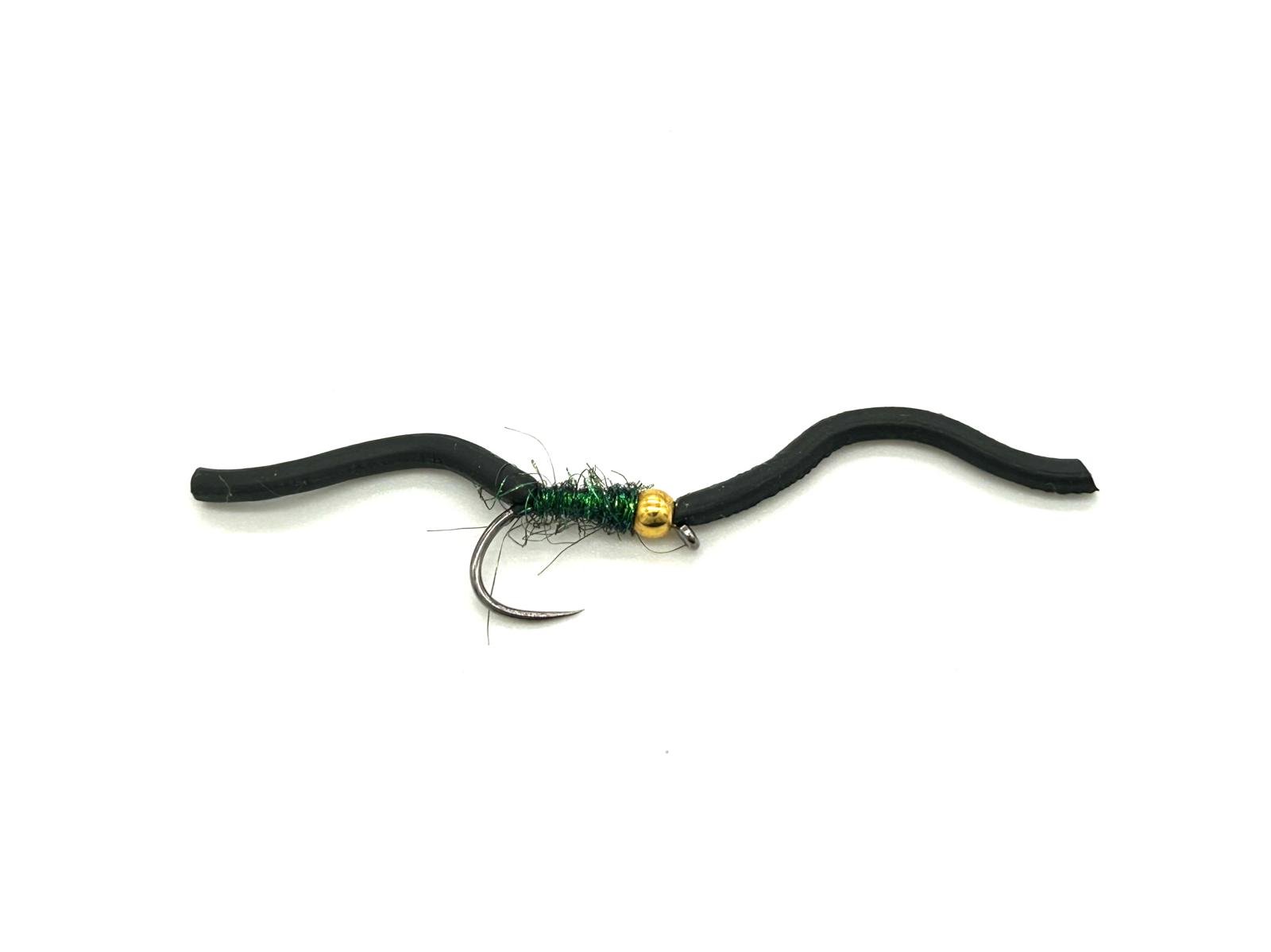 Green / Black Goldhead Squirmy Wormy for Trout Fly Fishing