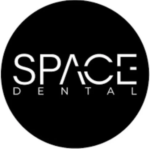 Logo for SPACE Dental with stylized text and a circular black background.