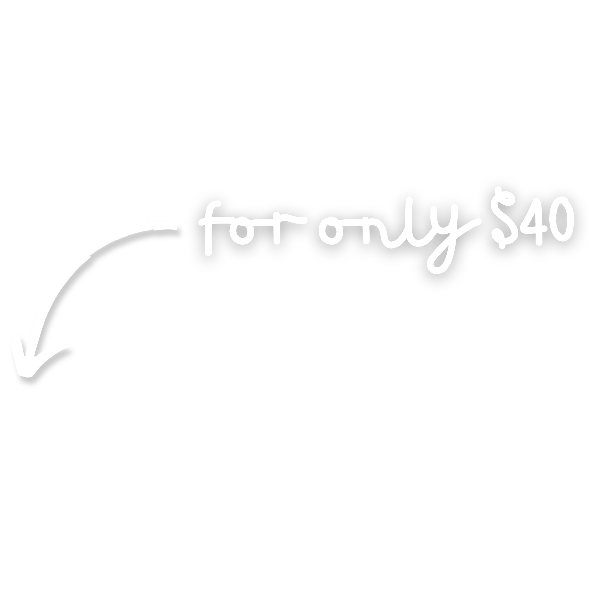 Hand-drawn chalkboard sign with white text and arrow, advertising an item for sale for only $40.