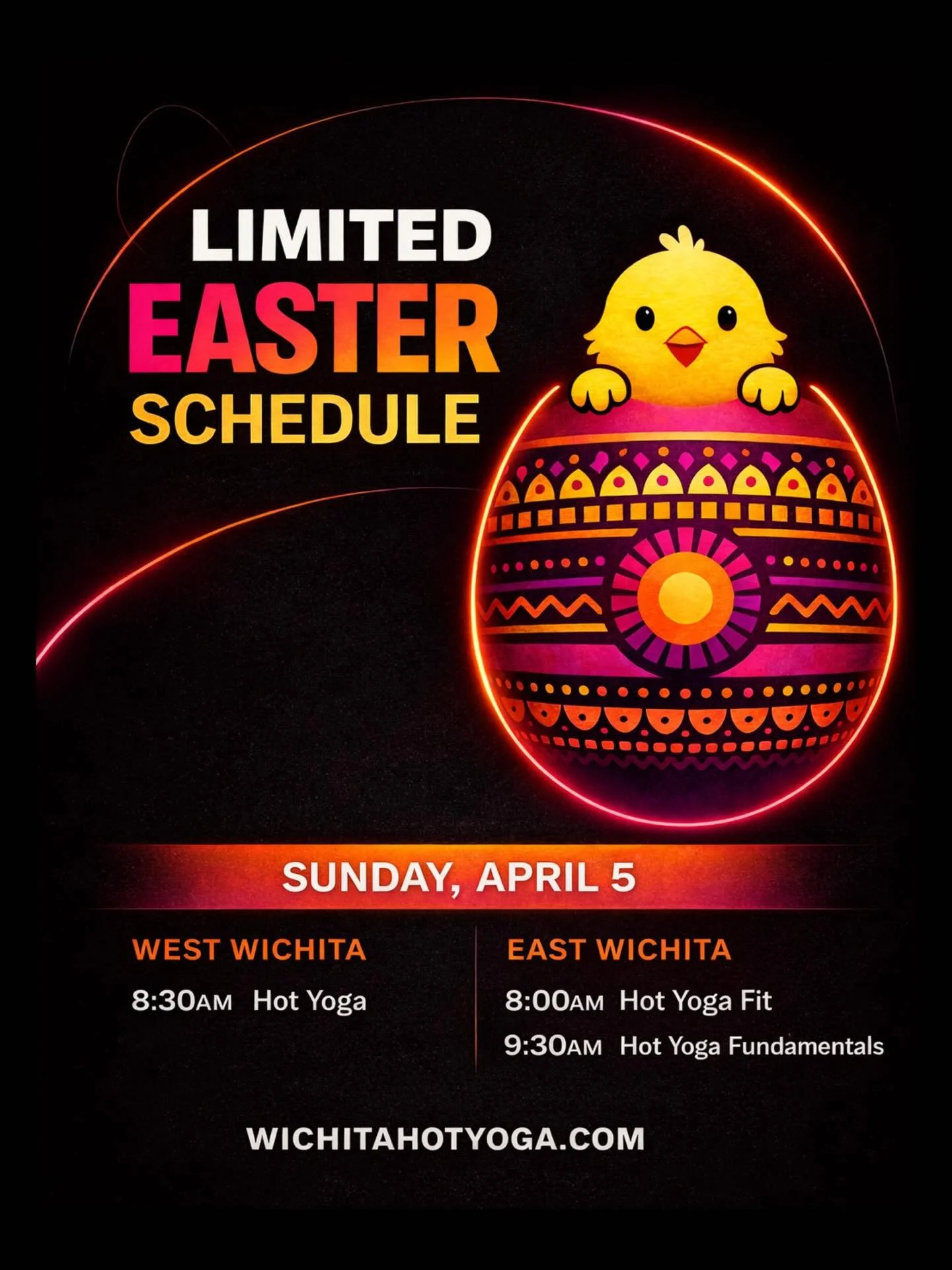 Looking for hot yoga in Wichita on Easter Sunday? We&rsquo;ve got a limited Easter schedule at Hot Asana Yoga Studio on Sunday, April 5. 🔥🐣

Whether you want a strong start to your day, a sweaty reset before brunch, or a beginner-friendly class to 