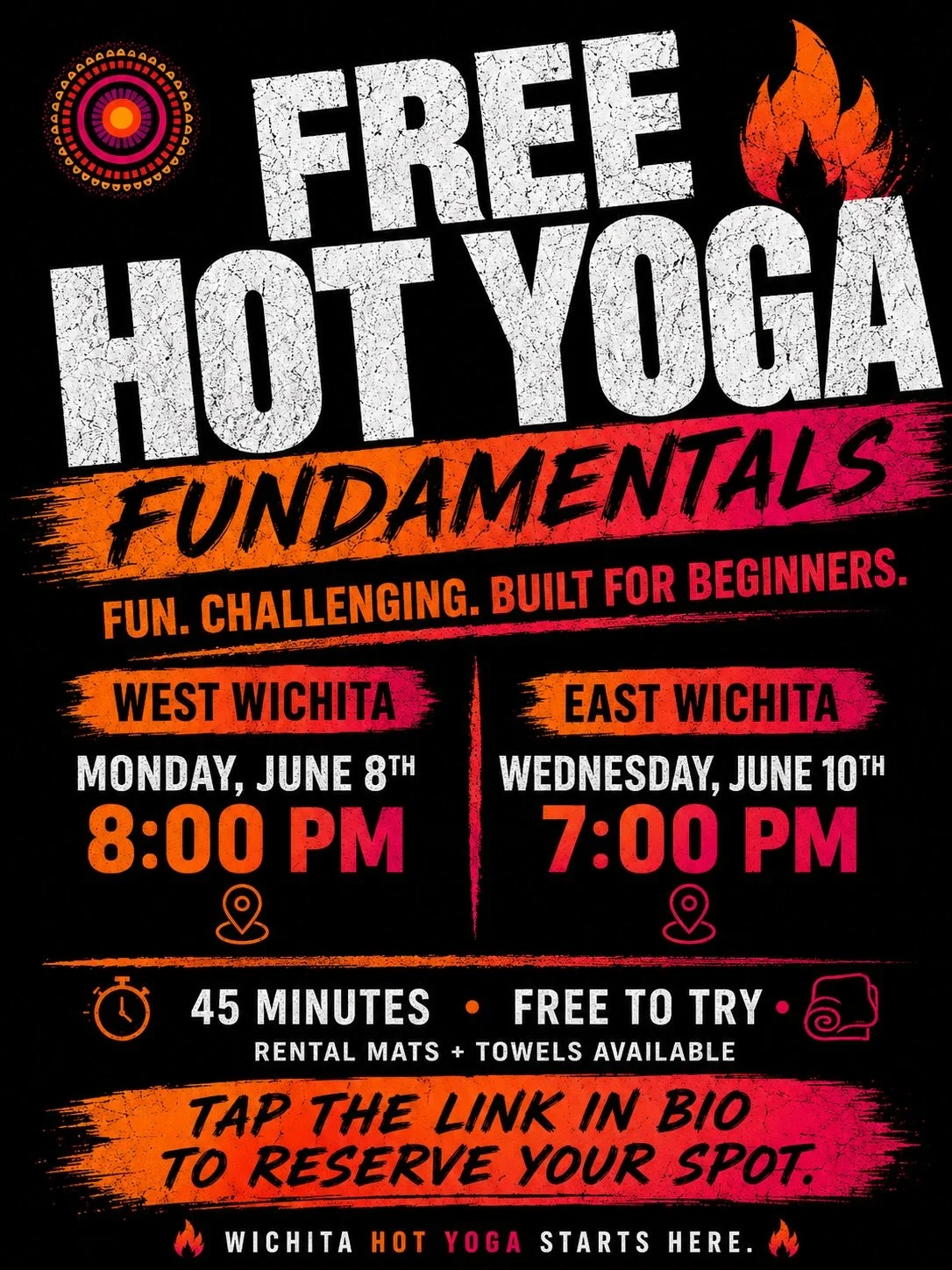 Looking for a free beginner hot yoga class in Wichita? 🔥

Hot Asana Yoga Studio is hosting FREE Hot Yoga Fundamentals classes for anyone who wants to try hot yoga, build confidence, and learn the basics in a supportive, beginner-friendly environment