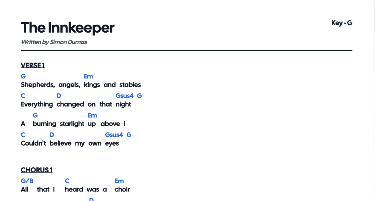 The Innkeeper - Chord Chart (PDF)