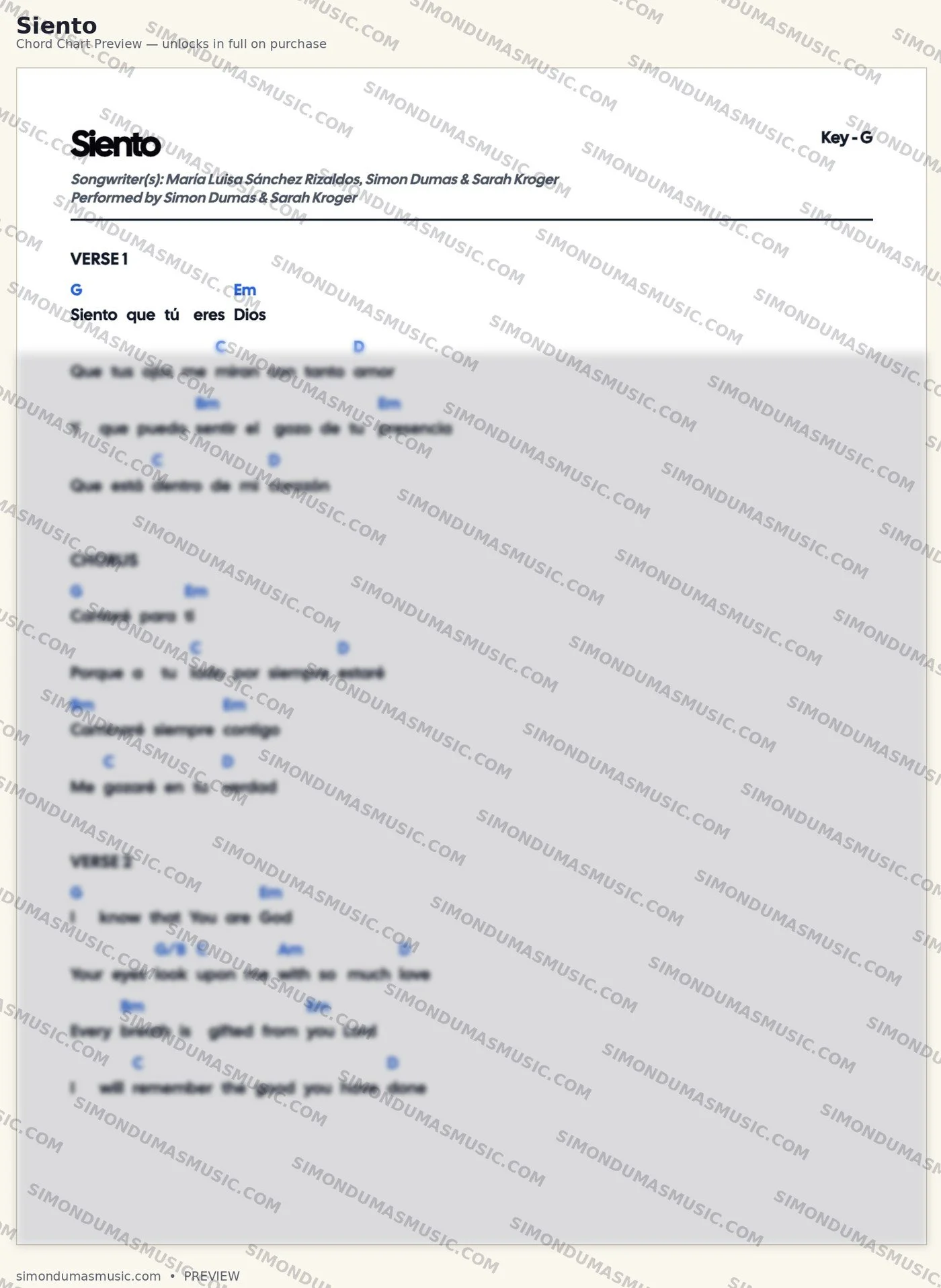 Siento — Chord Chart (PDF)