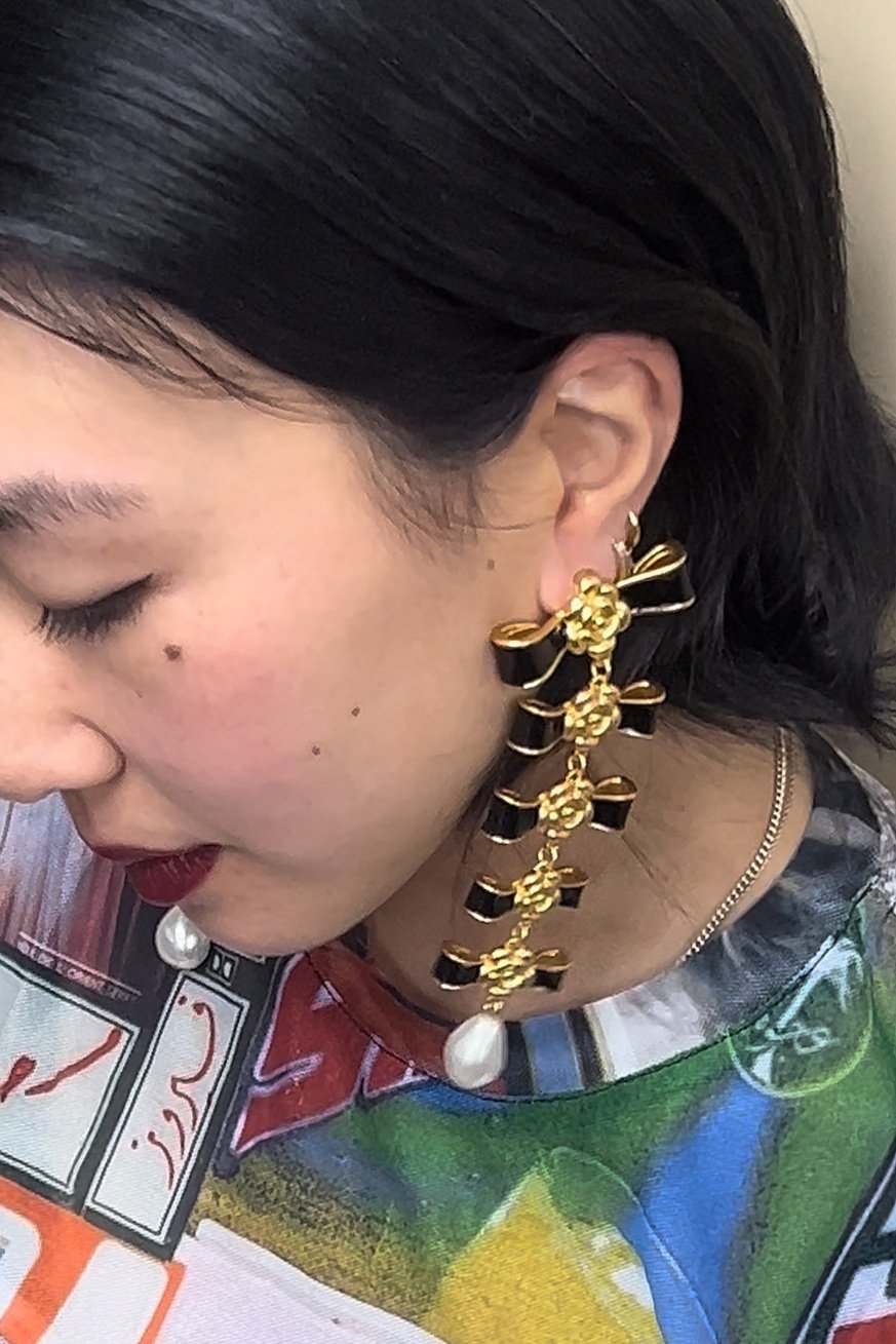 Black & Gold Flower Knot Earrings