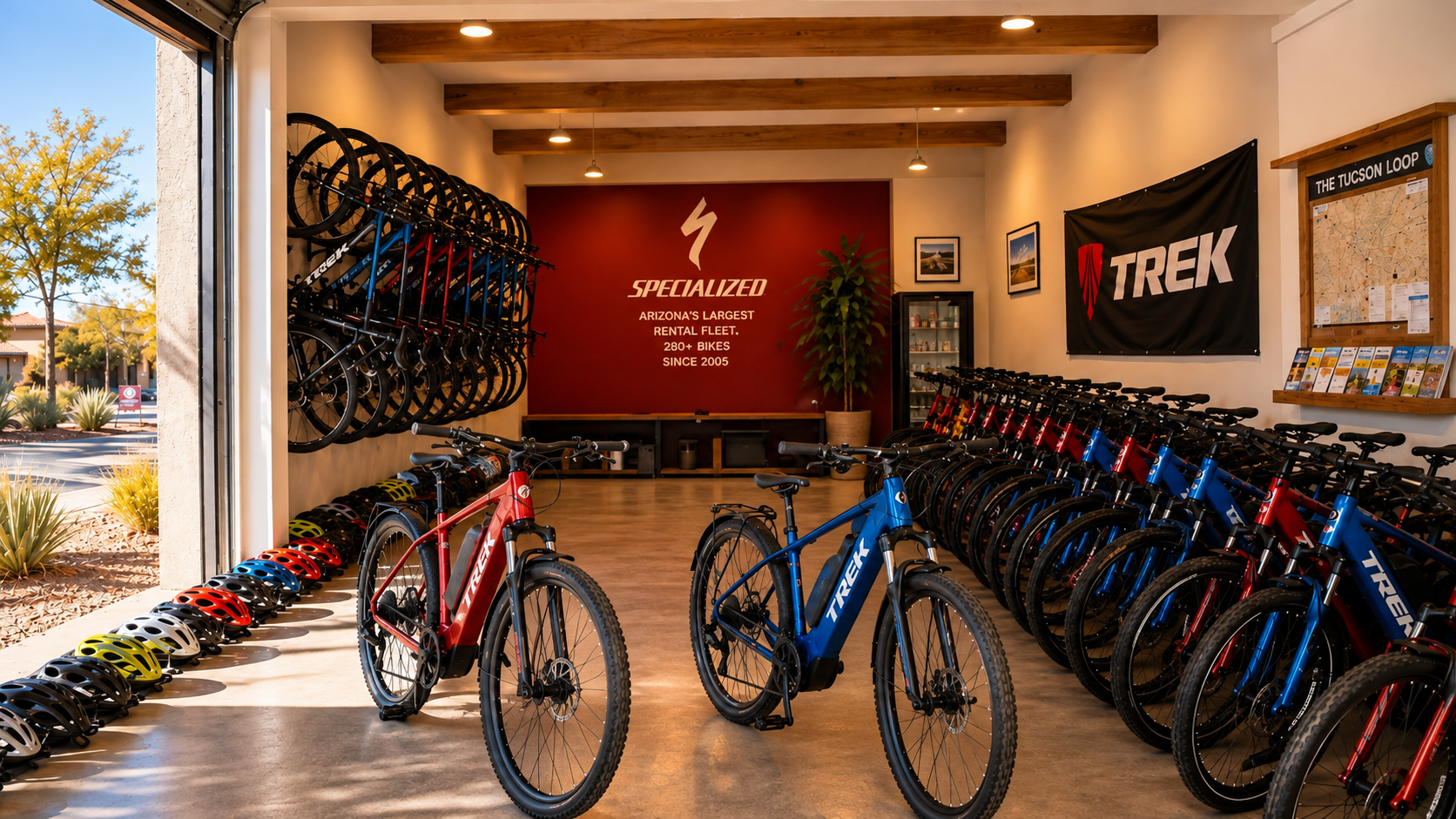 Road hybrid and electric bike rentals for cycling along The Loop trail at Bike Tucson Rentals in Marana Oro Valley Tucson Arizona