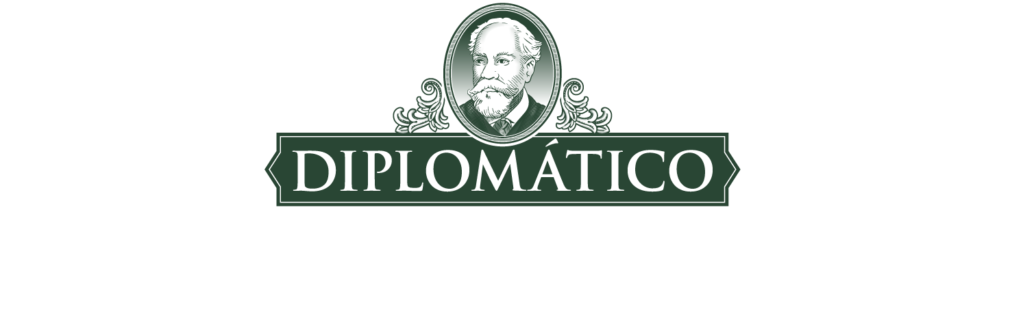 Logo of Diplomatico rum featuring a portrait of a bearded man with white hair surrounded by decorative scrollwork, with text 'Diplomatico' and 'The Heart of Rum' underneath.