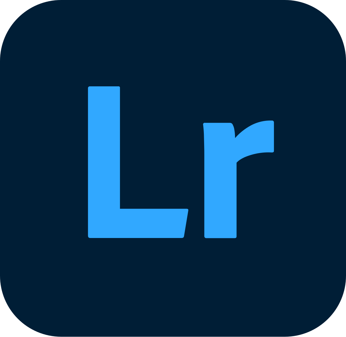 Blue logo with the letters 'L' and 'r' on a dark background.