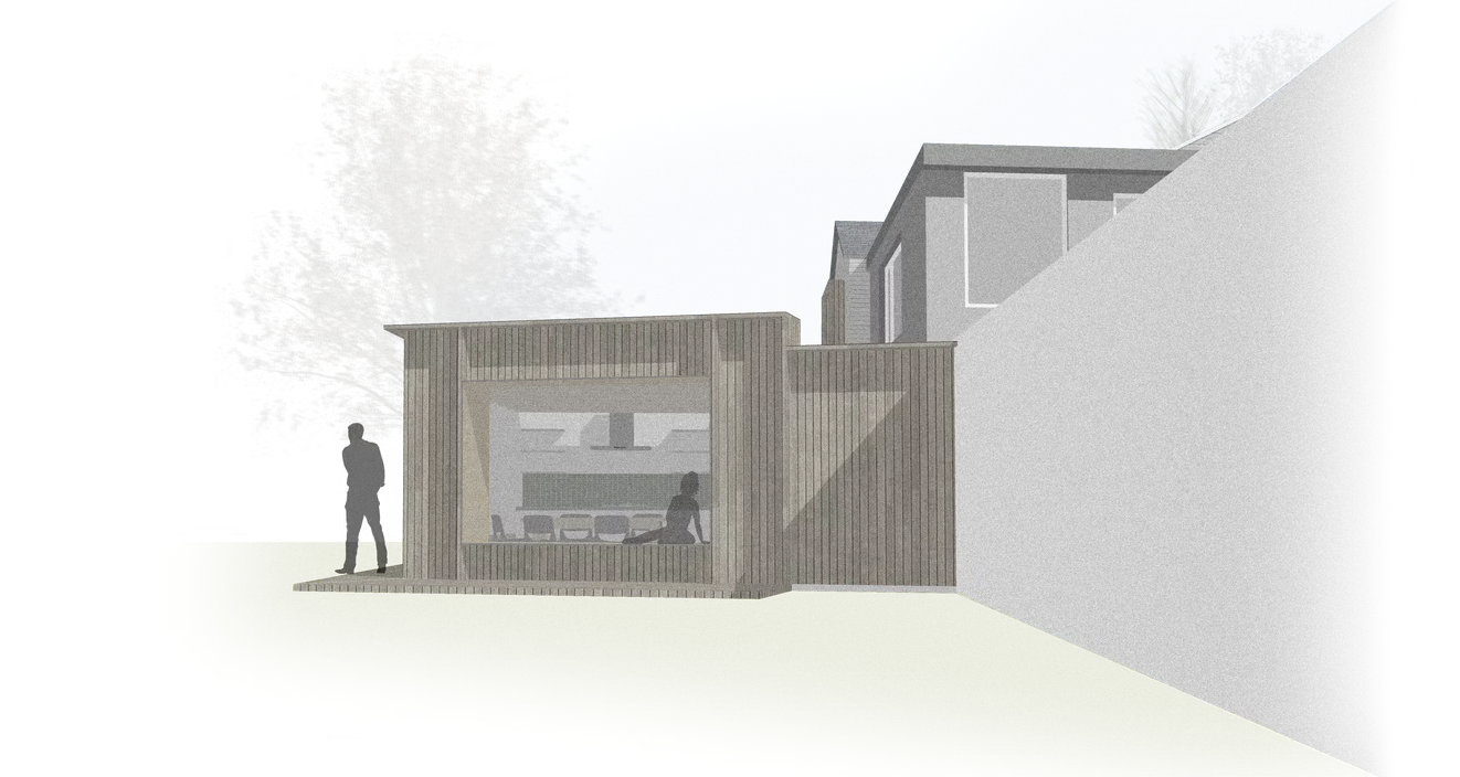Contemporary hillside annex with a planted green roof blending into the natural surroundings.