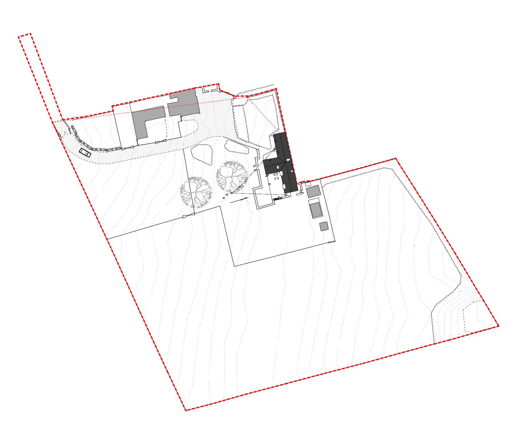 Top-down CAD plan analysis highlighting proportions, rooflines, and spatial relationships across the design.