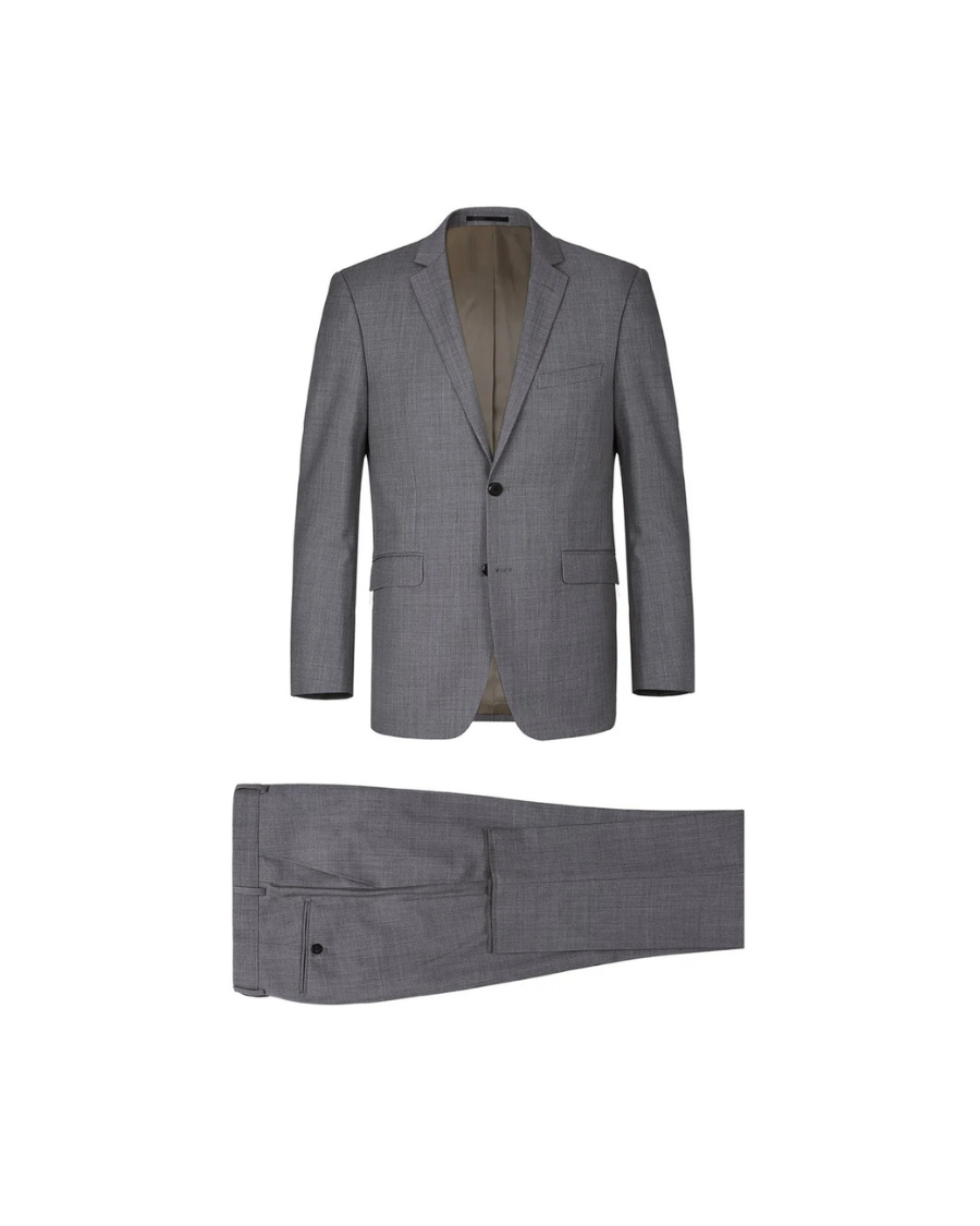 Men's 100% Wool Single Breasted Medium Grey Suit