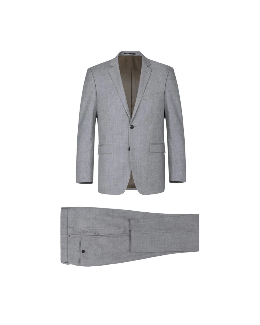 Men's 100% Wool Single Breasted Light Grey Suit