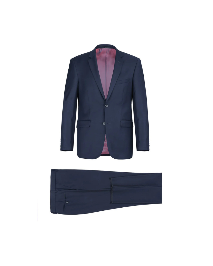 Men's 100% Wool Single Breasted Dark Blue Suit