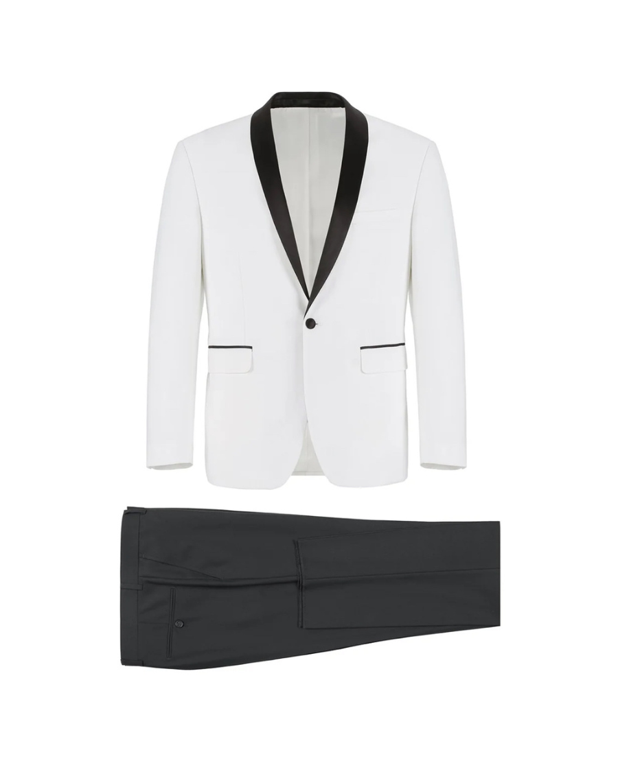 Men's Ivory Single Breasted Tux w/ Black Slacks