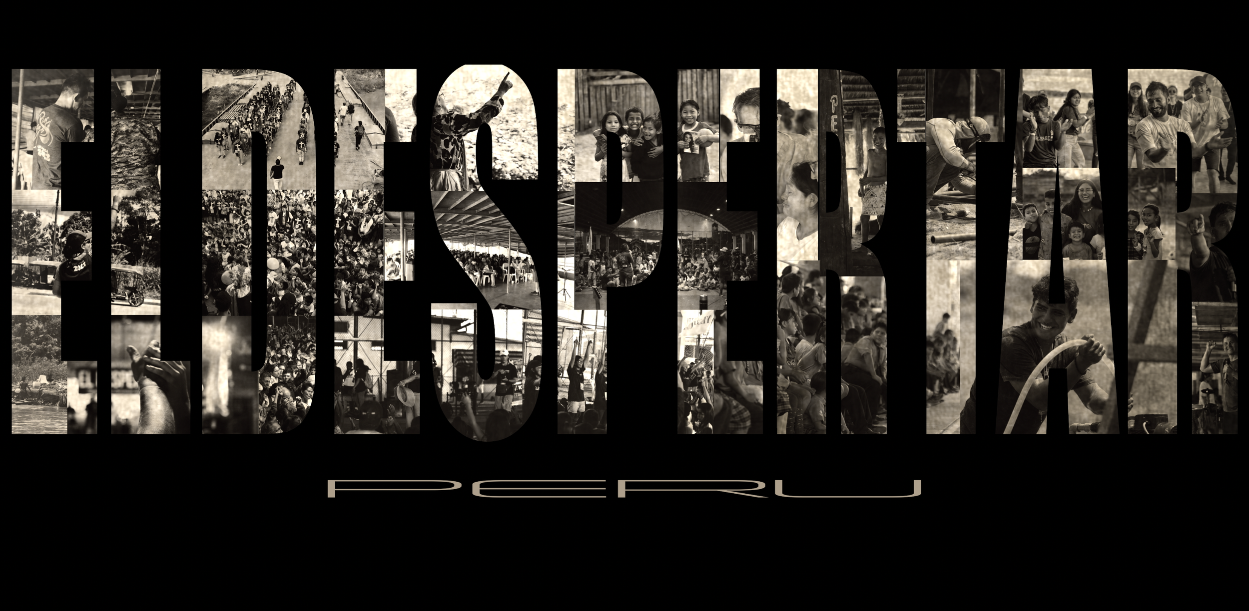 Collage de fotos en letras grandes que forman la palabra 'INDISPENSABLE', mostrando escenas de comunidades y actividades en Perú.