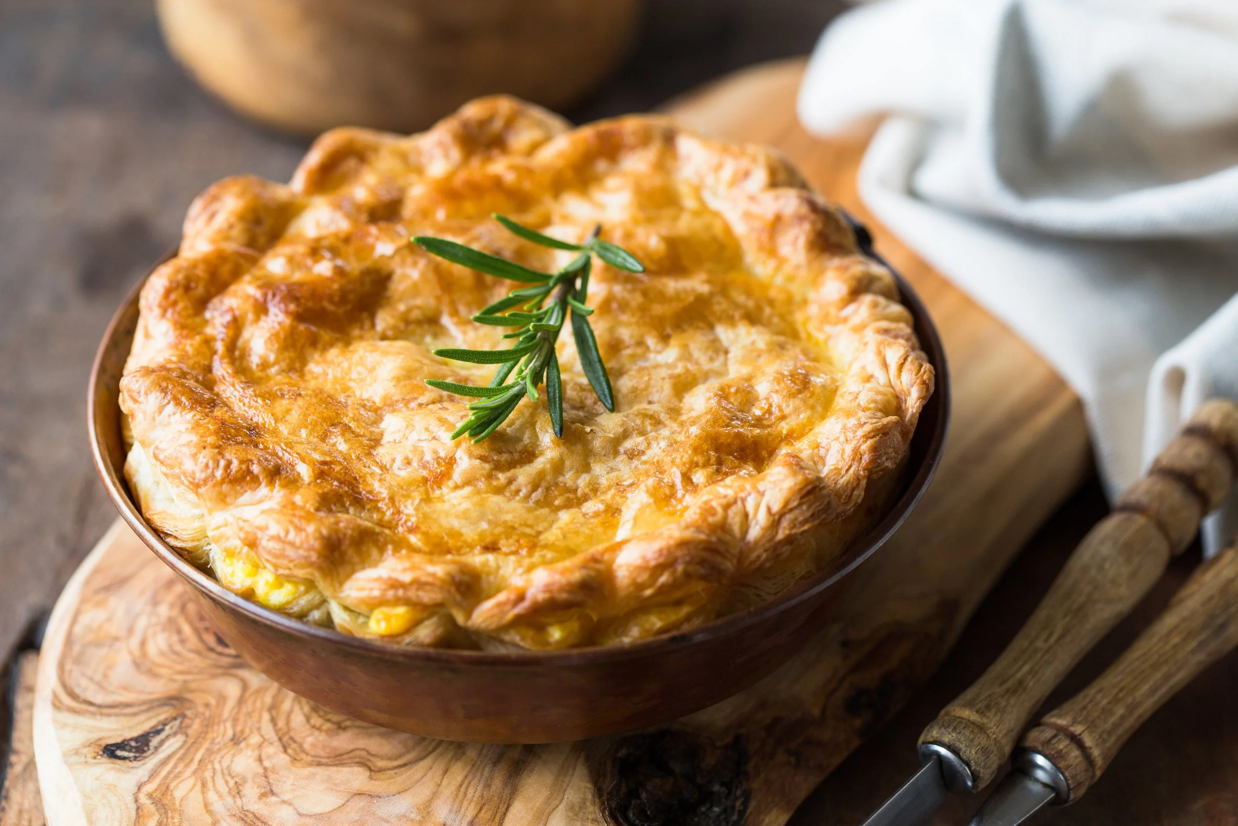 Chicken pot pie with creamy filling and flaky crust