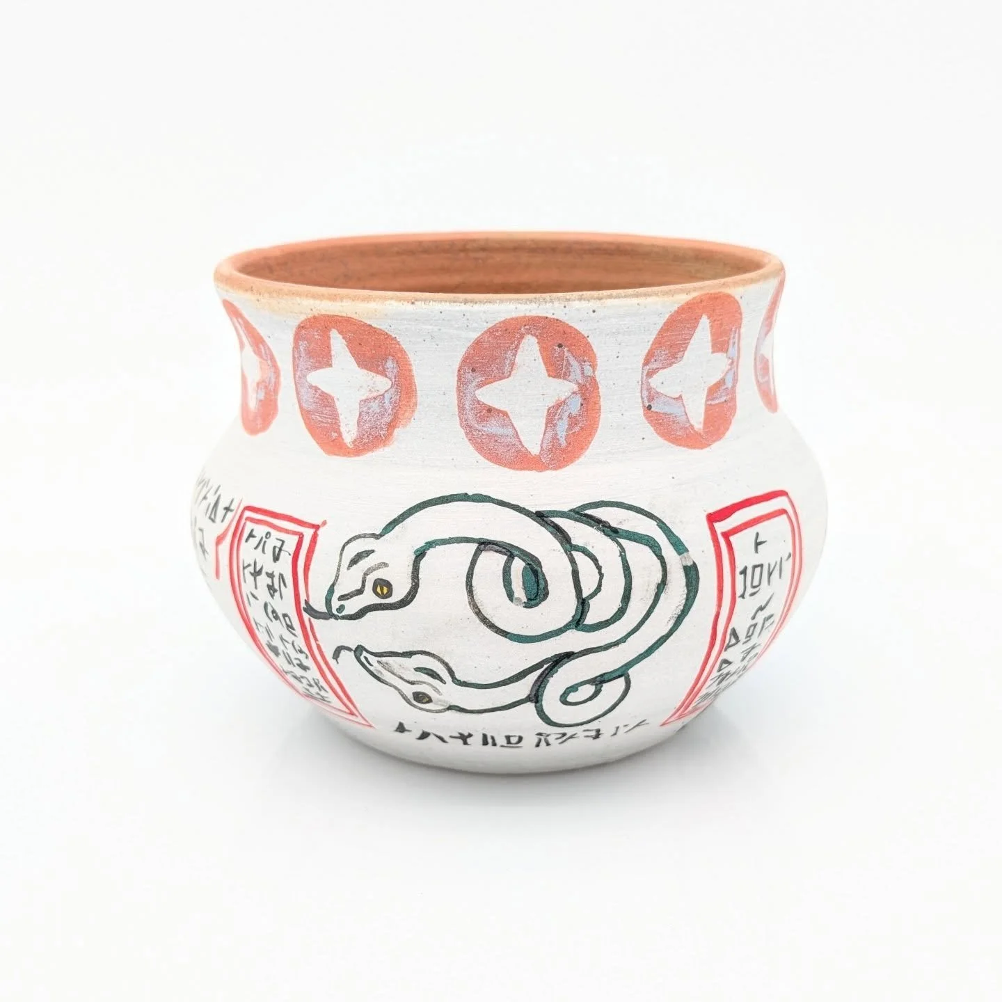 This is a pot with illustrations inspired by medieval bestiary entries, like that the Barnacle goose is born from trees, and a badger is a dirty beast that bites.

-
#ceramic #ceramics #clay #art #artist #pottery #potter