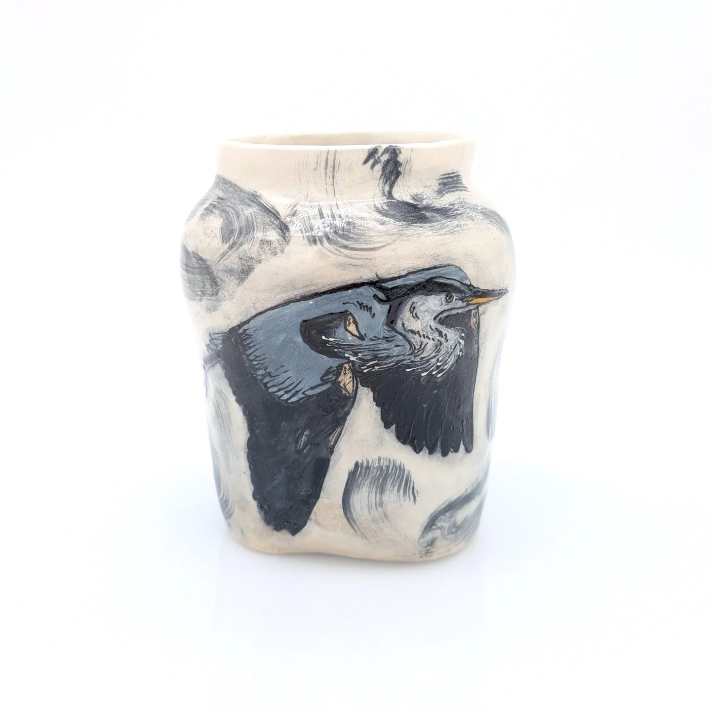 Some of my favorite birds are egrets and herons. I truly love how bendy their necks can be and how elegant and almost mysterious they are.

I've been expanding into more slip trailing, as I really enjoy the quality of line work I can achieve and the 