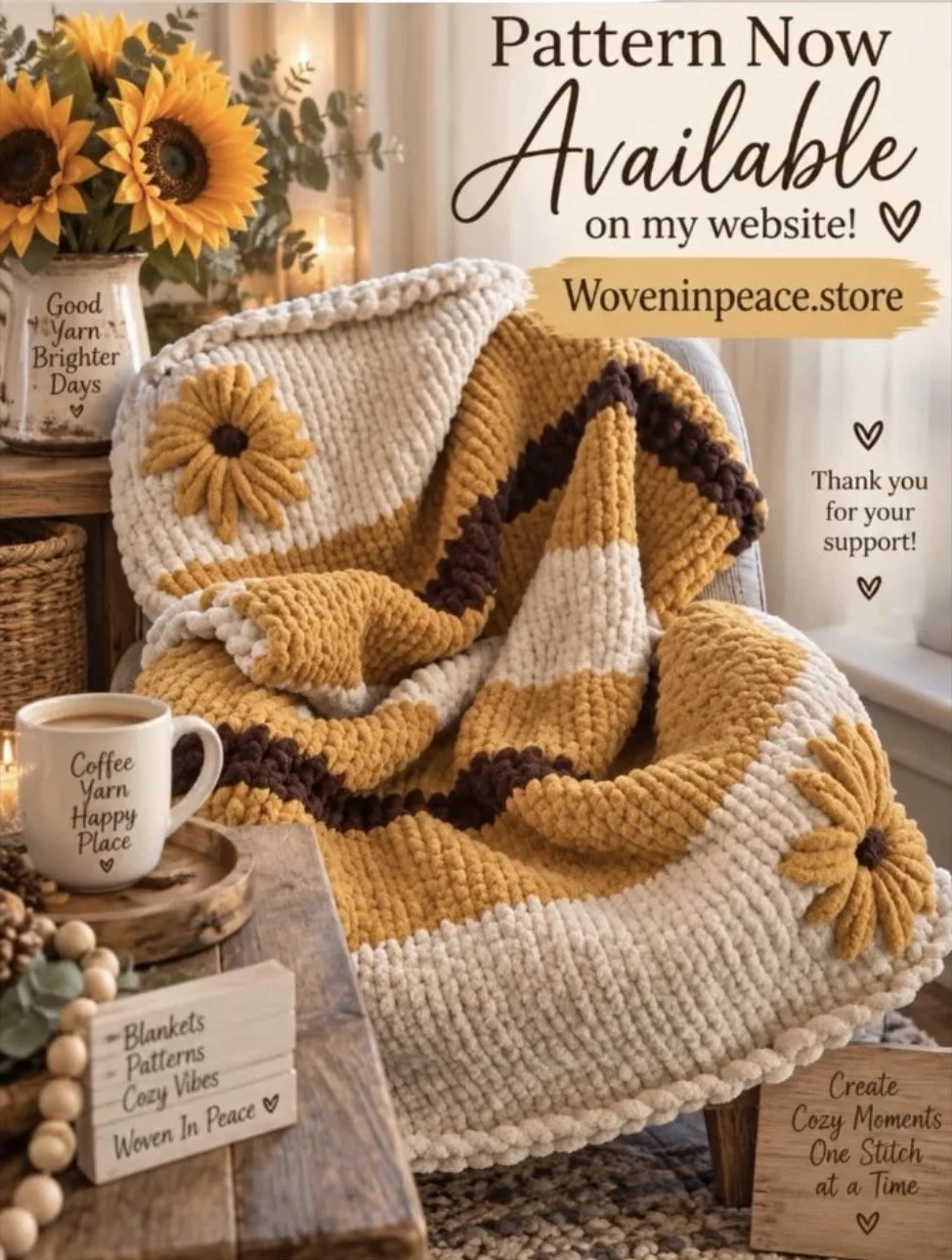 Sunflower Harvest Chunky Knit Throw Pattern
