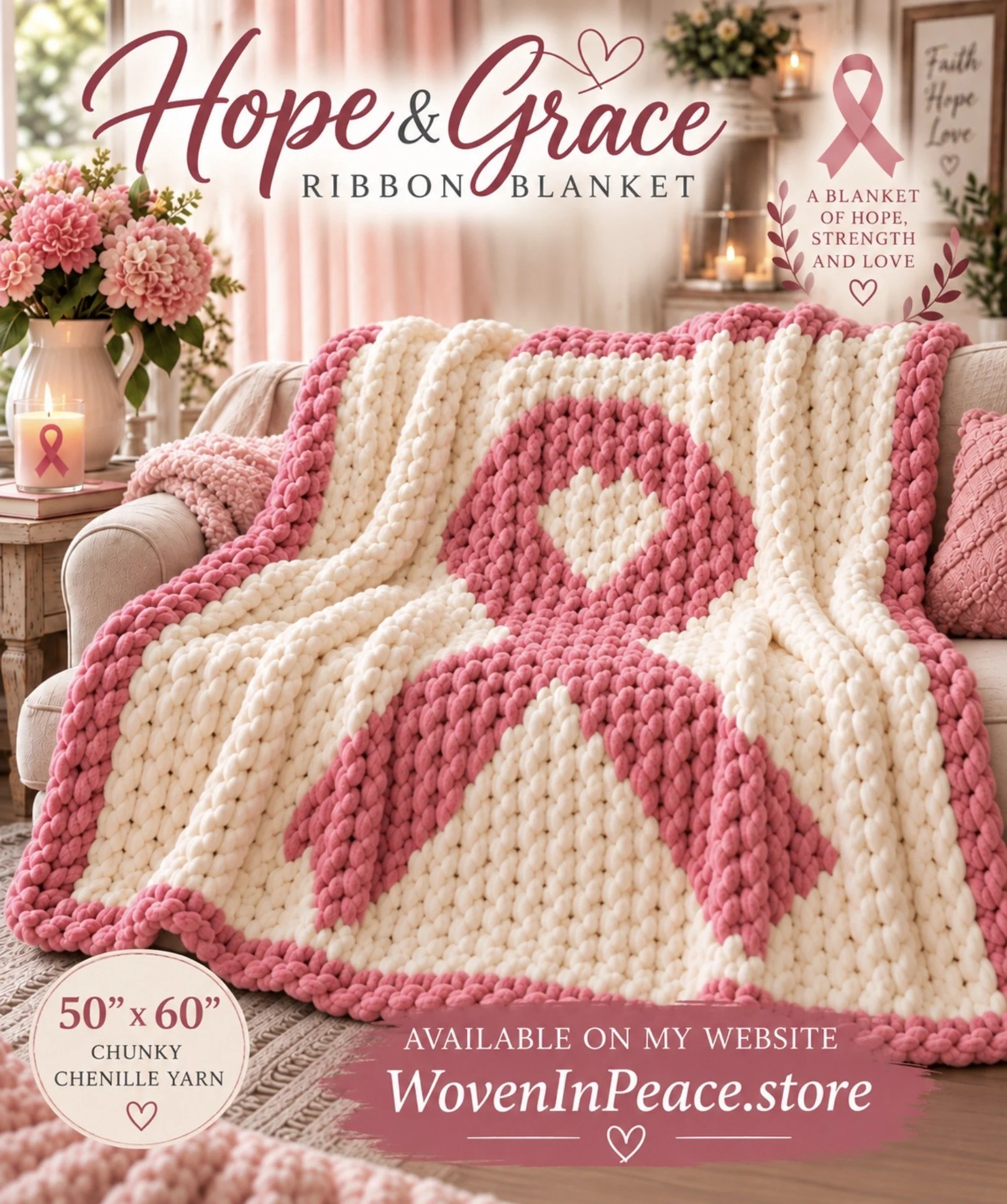 The Hope & Grace Pink Ribbon Blanket 50”X 60”