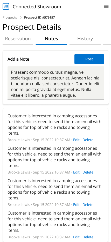 Phone view - notes feature