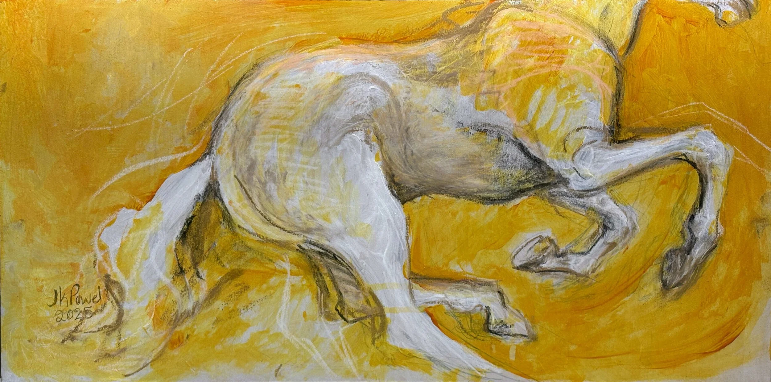 In Full Gallop #1 , 2026. 12x24" Mixed Media. $575 Framed  (2026PDX01) Available