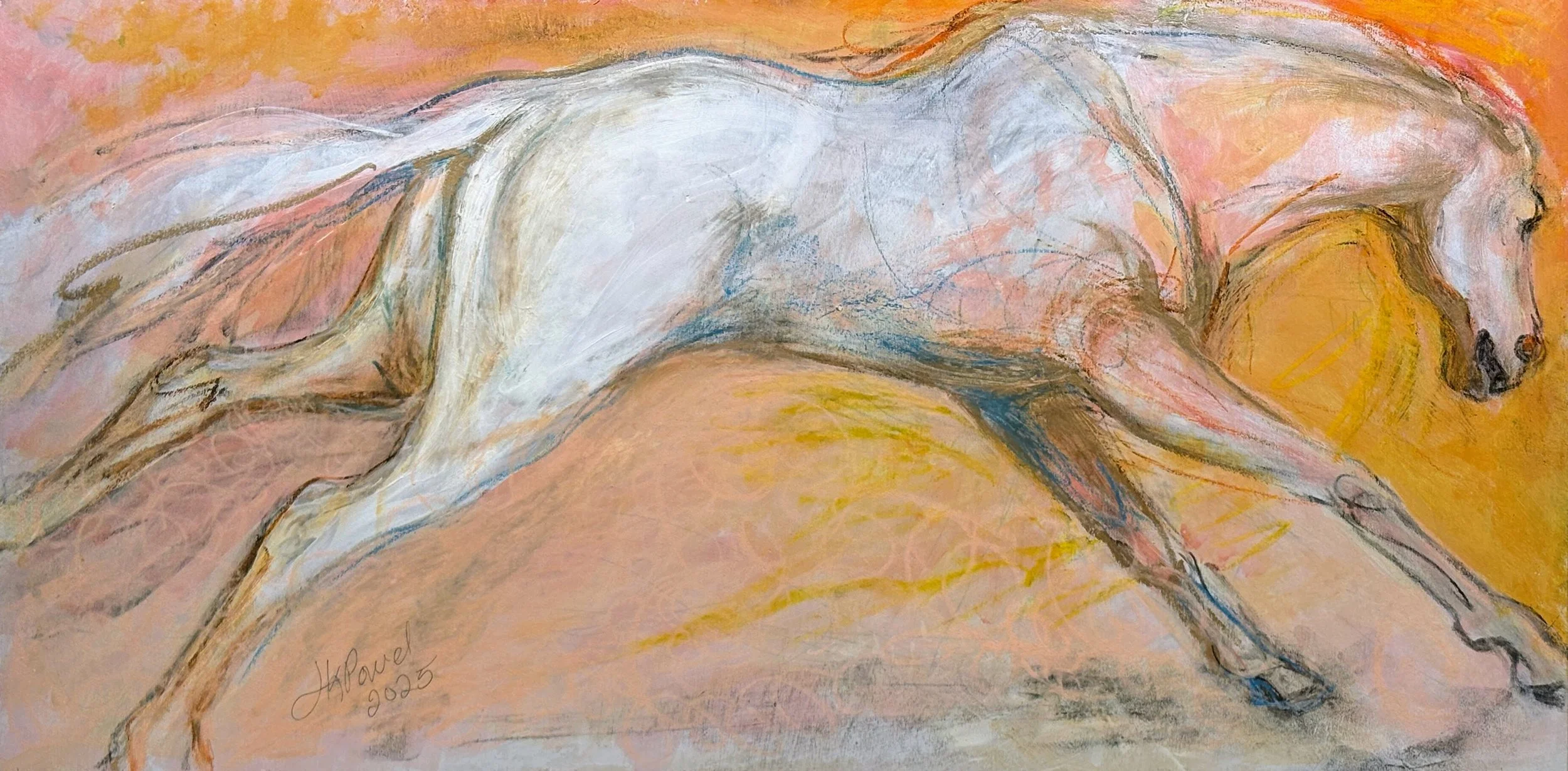In Full Gallop #2, 2026. 12x24" Mixed Media. $575 (2026PDX02) Available