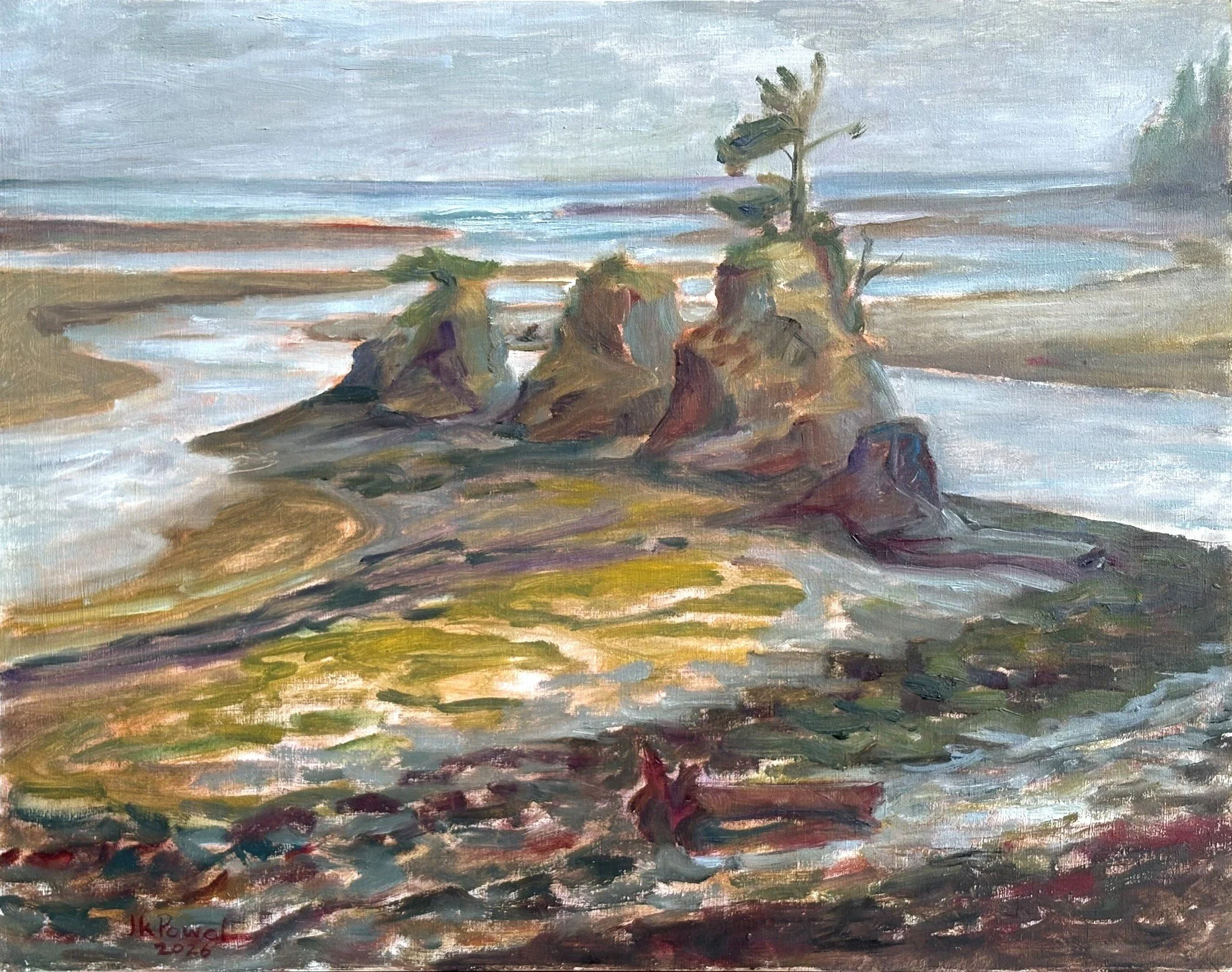 Sea Stacks Silets Bay: The Clammer, 2026. 11x14" Oil on panel. $375 framed (2026SP01) Available