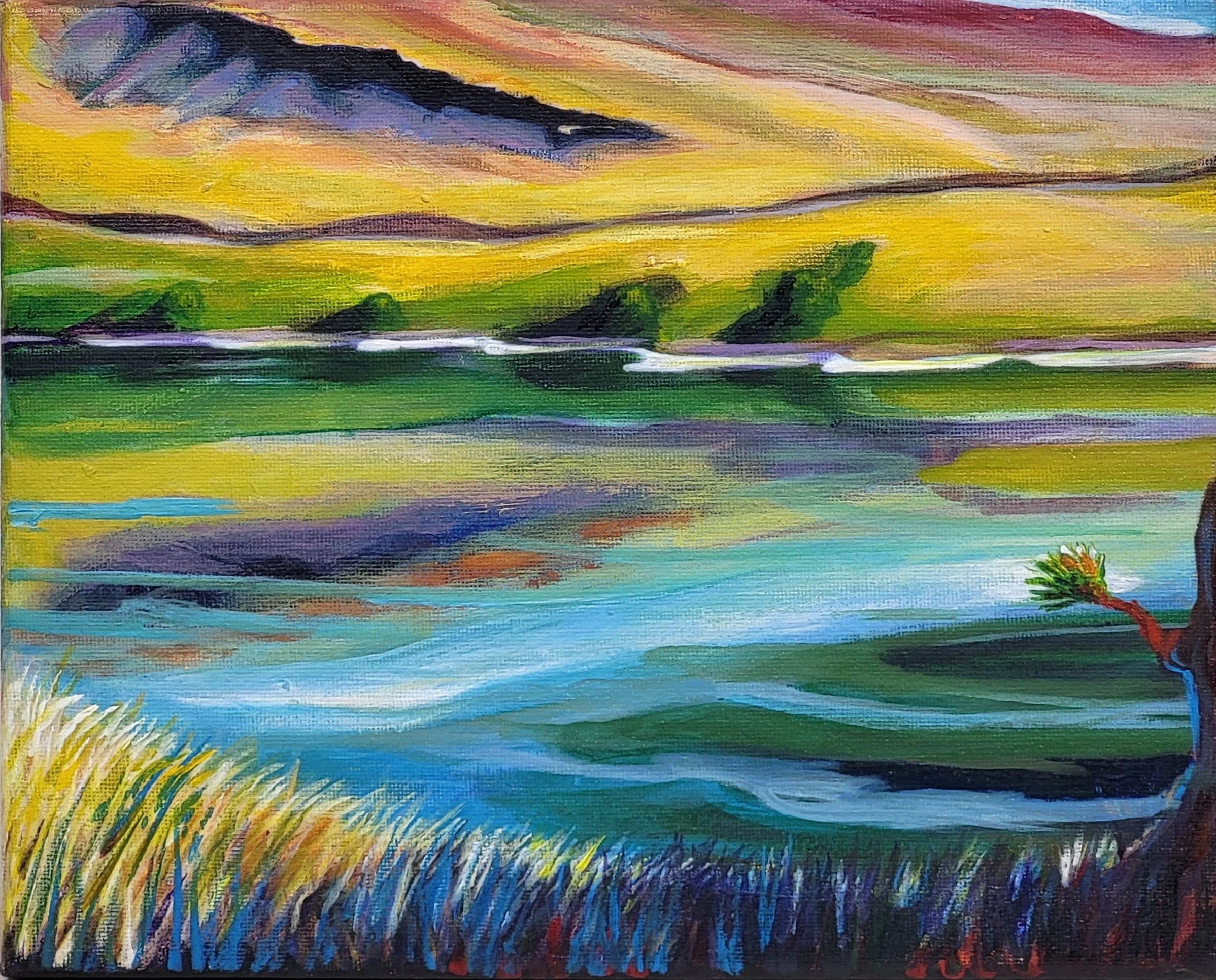 River Flow, 2025. 8x10" Acrylic on canvas. (2025OR02) Available