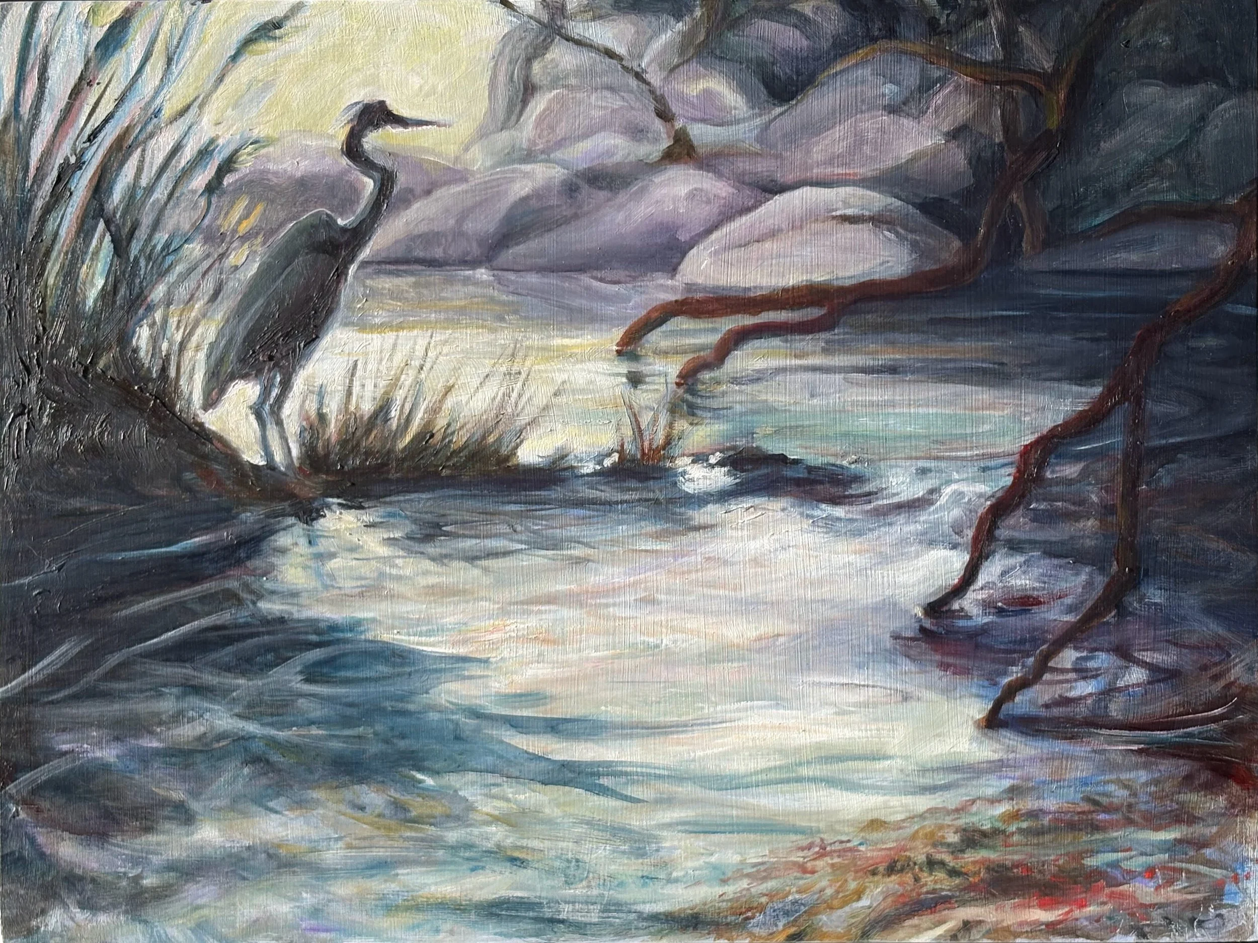 Heron in the Mist, 2025. 12x16" Oil on panel. (2025SD02)  Available