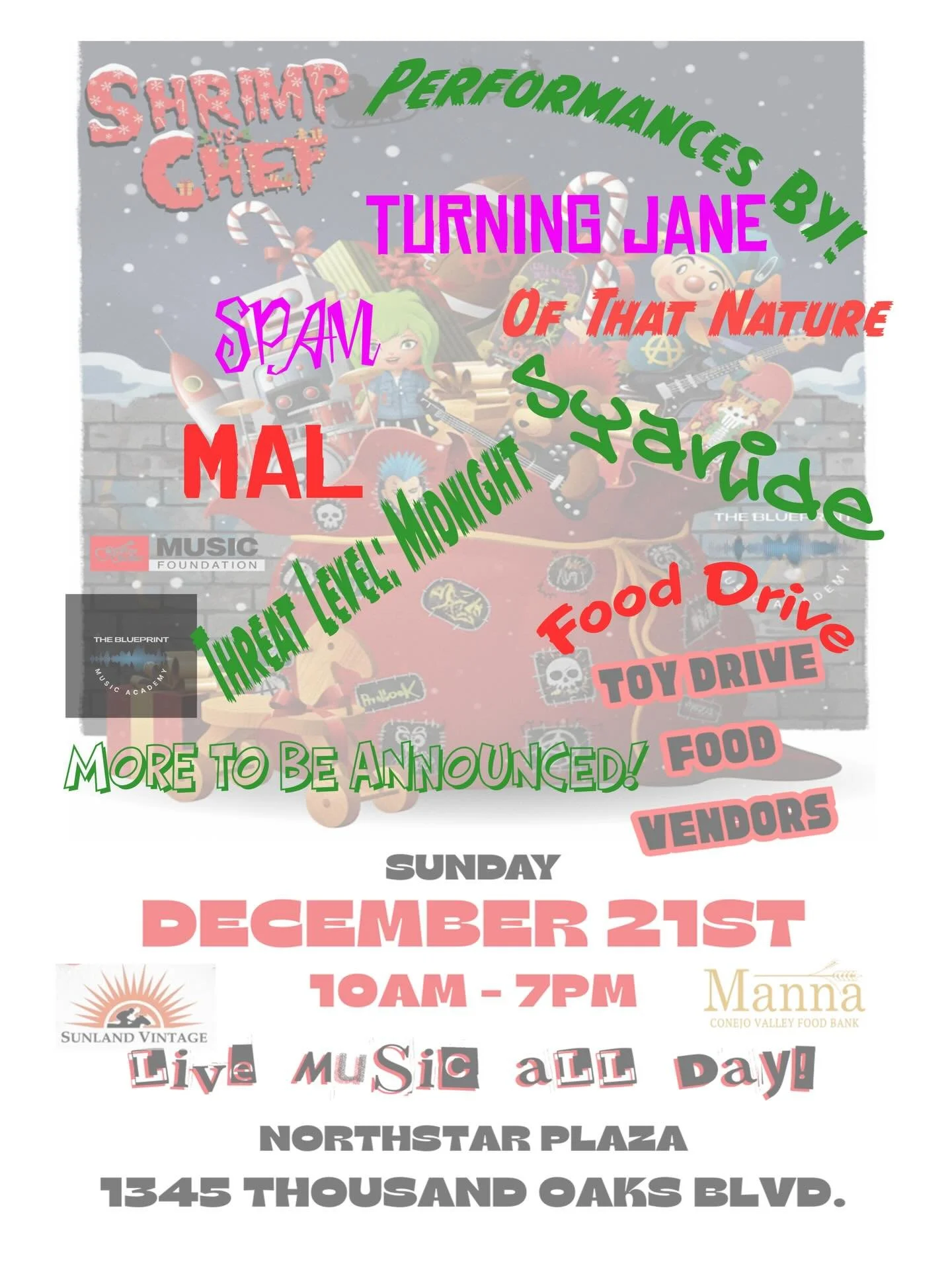 Take a sneak peek in Santa&lsquo;s bag! Here&rsquo;s a preview of some of the awesome performances we will have on December 21. Come rock out with your community and spread some holiday cheer. @syanideband @turningjane @ofthatnature.band @spamtheband