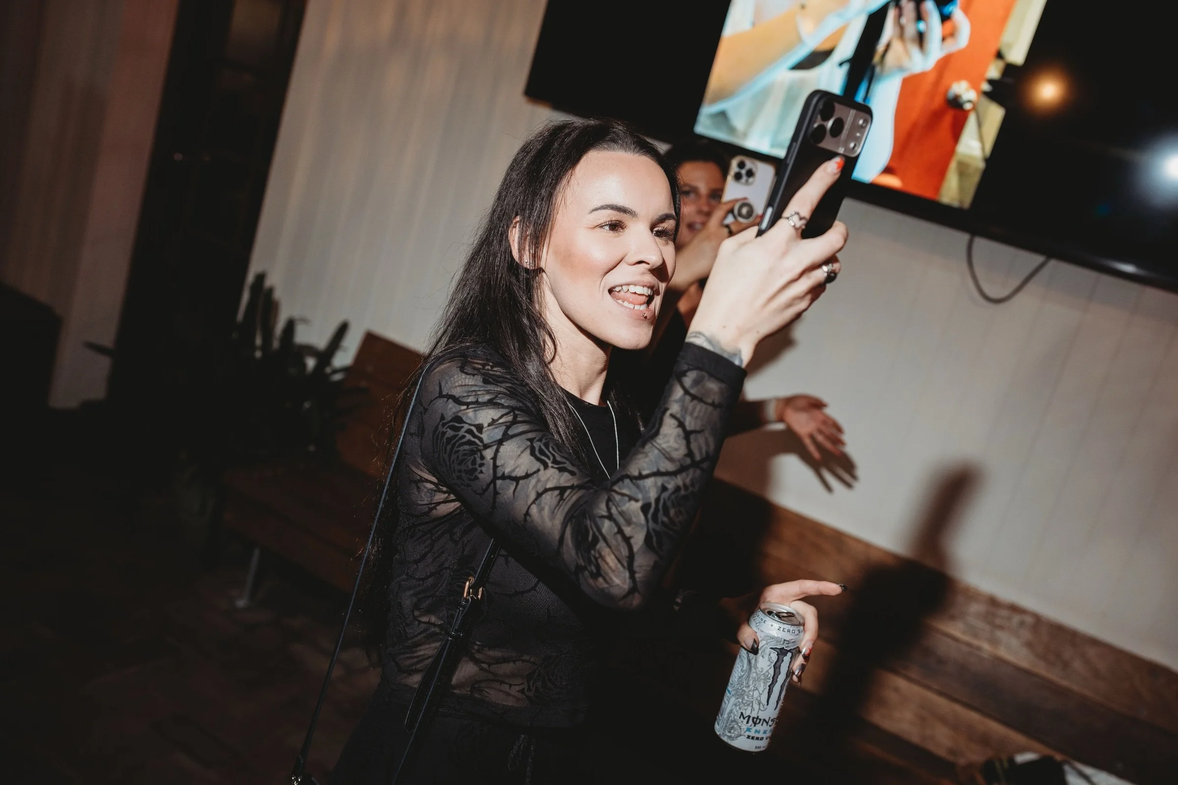 🤳🏼 Caught in my natural habitat
Monster fuelled. Fully unhinged. Absolutely thriving.

Capturing content is my love language and I will never shut up about it.🖤

📸 Snapped by @benhowland at @jpcreativephotoandfilm b&rsquo;day bash.