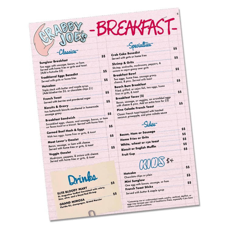 Menu — Crabby Joe's