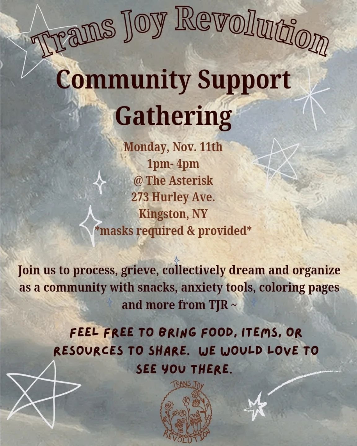 Hey y'all 👋 we would like to invite you to a community support gathering hosted at @theasteriskkingston. Community building is one of our many goals as an organization and with these uncertain and frustrating times, we are providing a space where fo