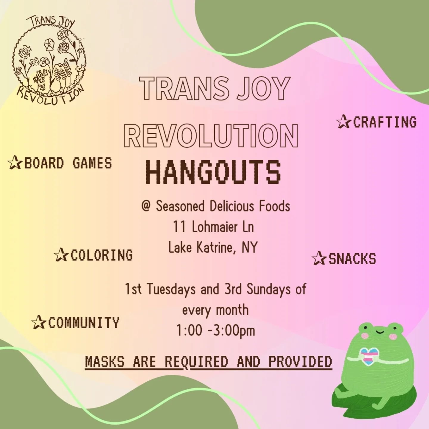 Tomorrow!! Join us for our monthly Sunday Hangout at @seasoneddeliciousfoods, to make friends, craft, play games, bring something to share, or just bring yourself~ We would love to see you! 

We hang out twice a month, every month, and we hope you'll