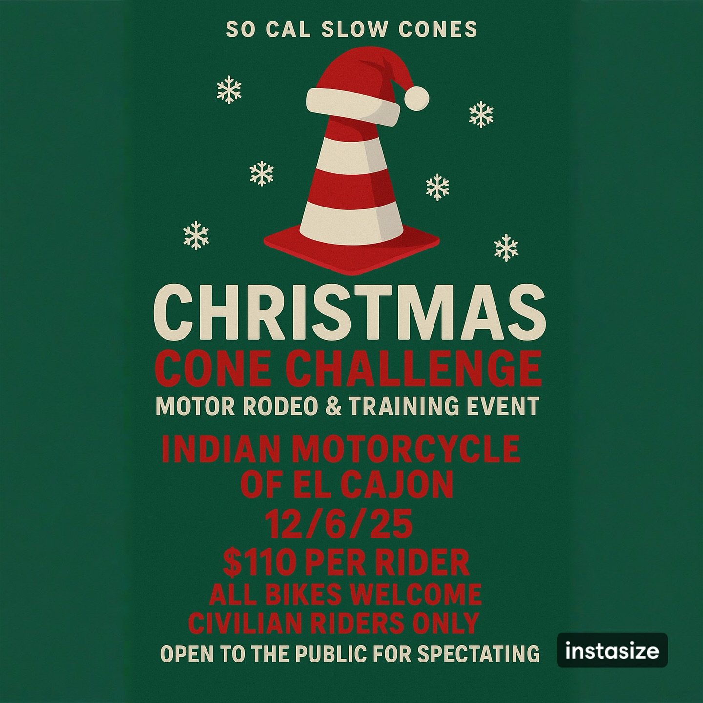 🎄🎄 So Cal Slow Cones Christmas Cone Challenge! 🎄🎄
Get ready for the ultimate holiday showdown! Join us December 6th, 2025 at Indian Motorcycle of El Cajon from 8am to 5pm for a full day of high-skill, low-speed action at the Christmas Cone Chall