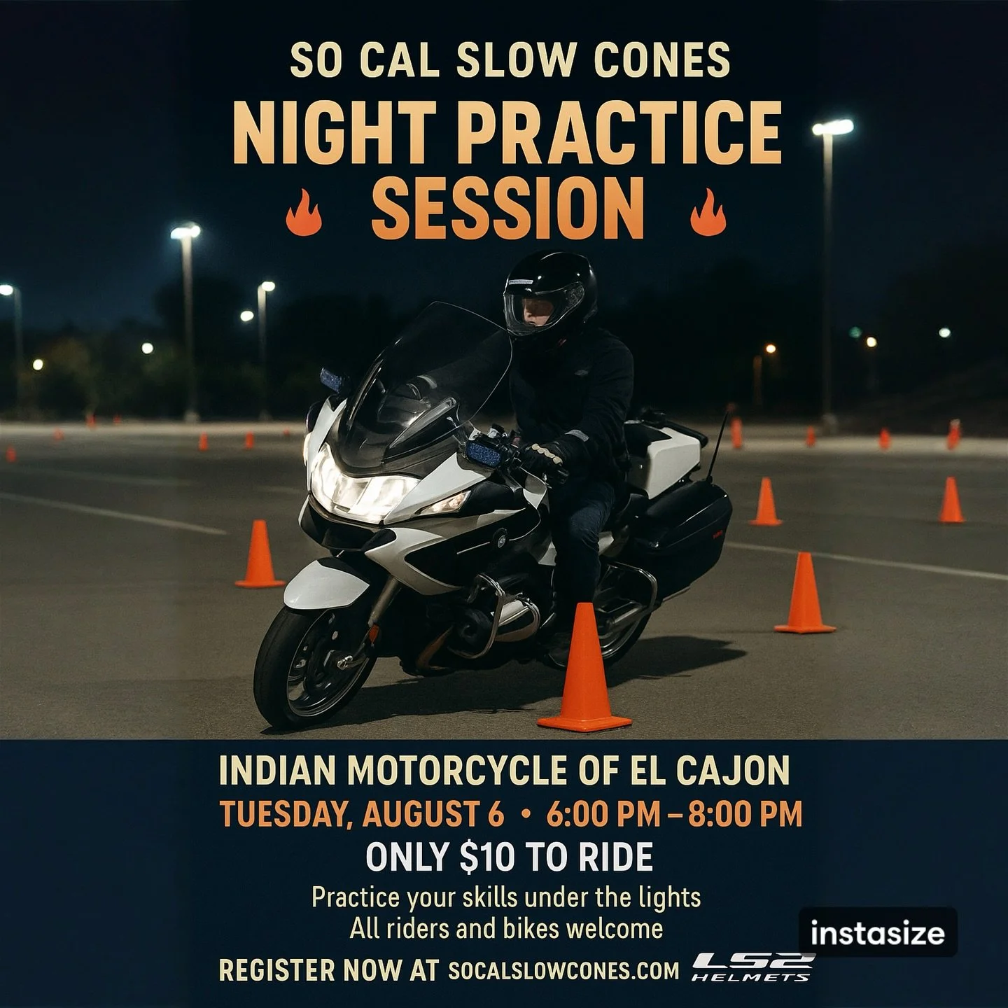 📣 Evening practice is back!
Join us on Tuesday, August 6th from 6PM–8PM at Indian Motorcycle of El Cajon for a special night session with So Cal Slow Cones! 🌙🏍️
💵 Just $10 to ride
✅ All bikes welcome
✅ All skill levels encouraged
✅ Real mo