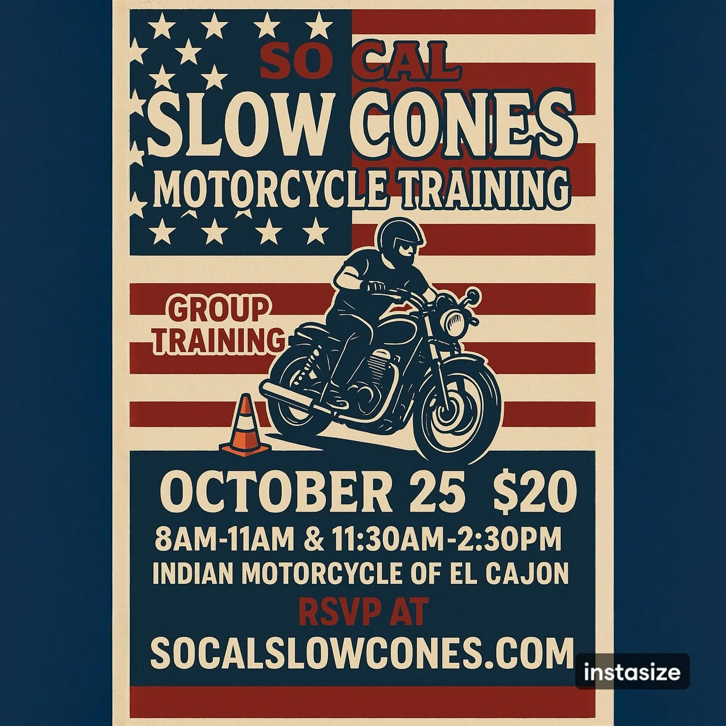 🚦 October Group Training – Indian Motorcycle of El Cajon 🚦
🗓 Date: October (choose 8–11a or 11:30–2:30p)
💵 Price: Only $20 per session
📍 Location: Indian Motorcycle of El Cajon
🔗 RSVP now at socalslowcones.com – space i