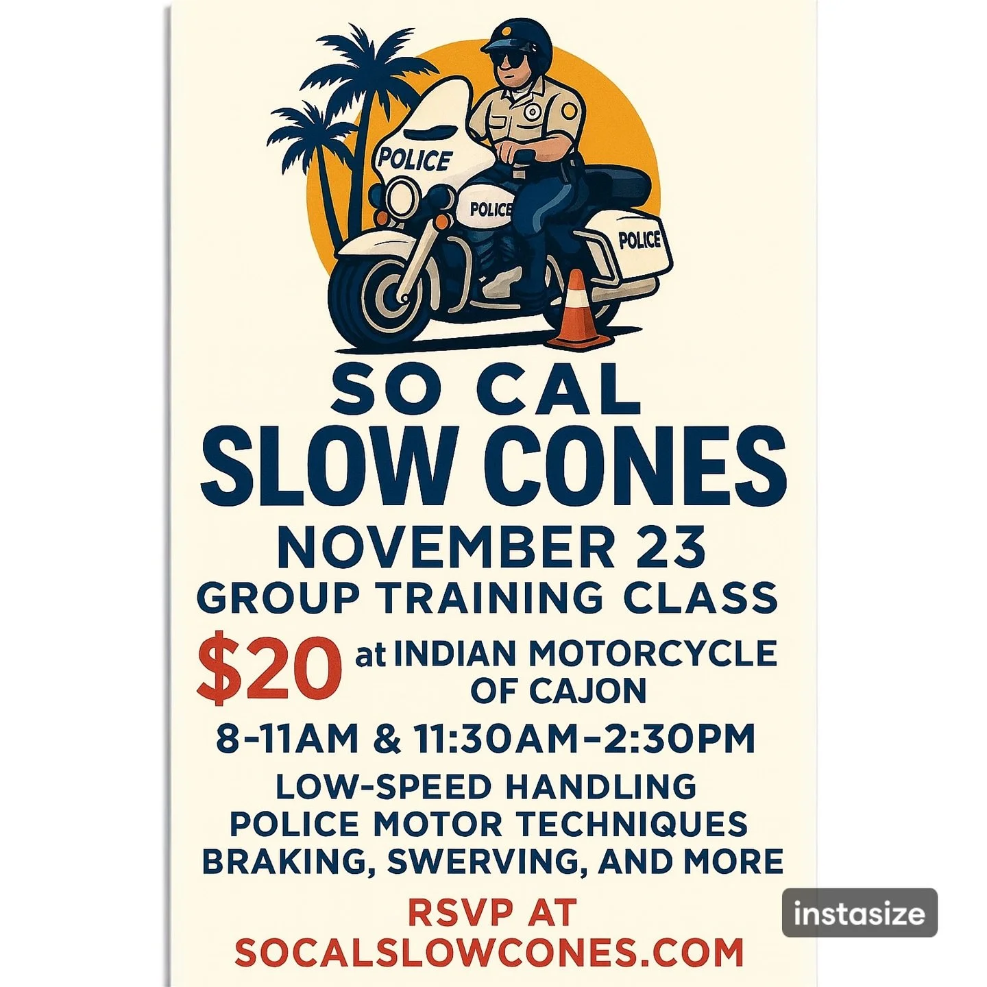 🔥 MASTER YOUR MOTORCYCLE THIS NOVEMBER! 🔥
Control isn’t optional—it’s everything. Join So Cal Slow Cones for our November Group Training Class at Indian Motorcycle of El Cajon!
📅 November 23rd
💥 Only $20 per session — 8&