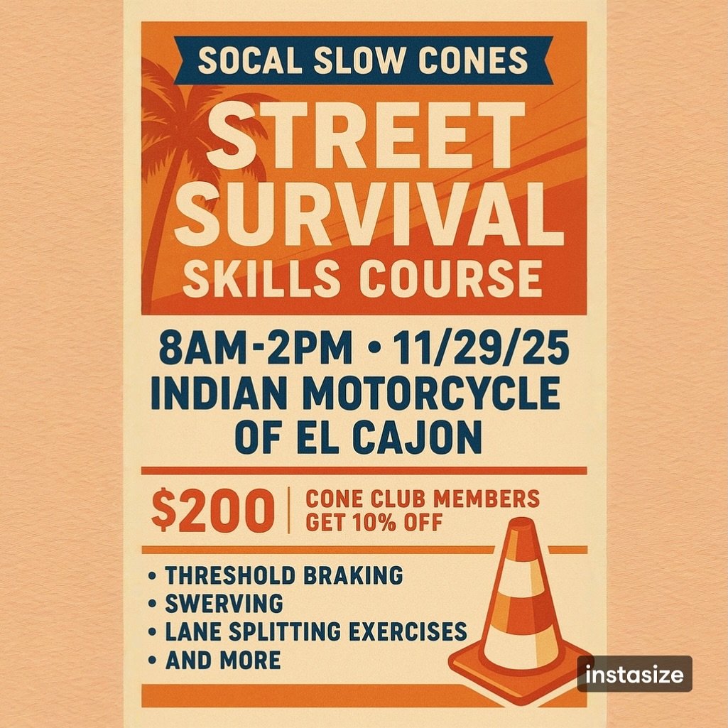 🚨 Street Survival Skills Course 🚨
If you ride in SoCal traffic, this course is mandatory for your safety.
From threshold braking to swerving to lane-splitting control, we&rsquo;re giving you the real-world tools every rider needs.

📅 Nov 29, 2025
