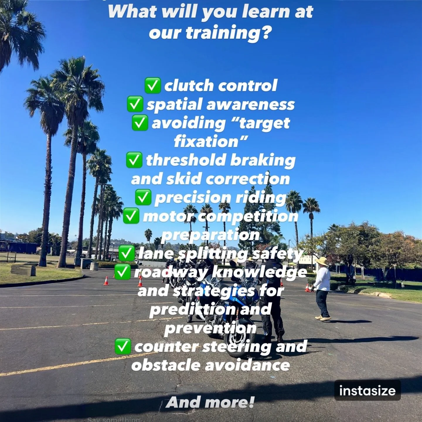 Your motorcycle will only perform as well as the rider controlling it.
That&rsquo;s why our training covers the complete foundation of safe, controlled, professional-level riding&mdash;braking, swerving, clutch finesse, competition prep, roadway stra