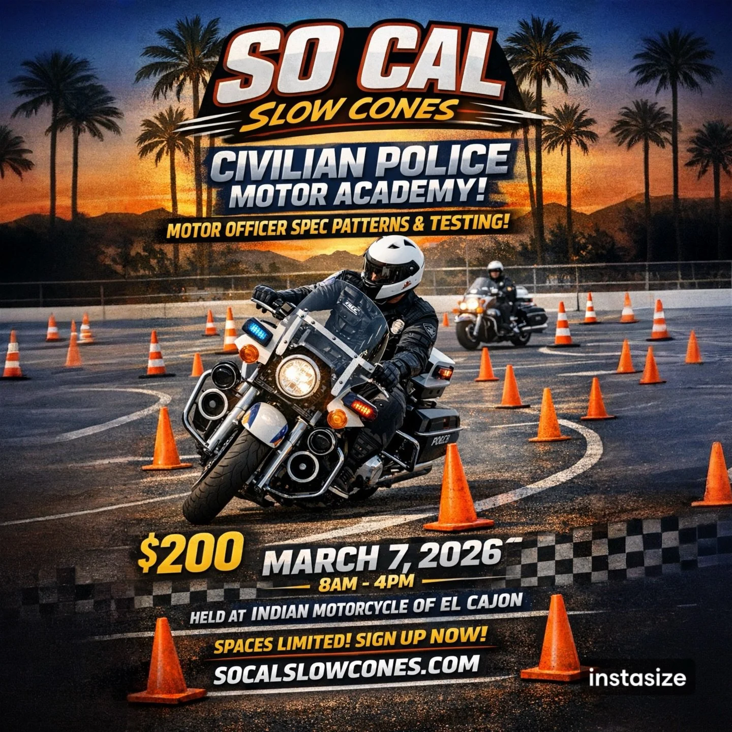 Think you can really ride?
Prove it.

This isn&rsquo;t a basic cone class. This is our Civilian Police Motor Academy &mdash; where serious riders train on real police motor officer patterns, to exact spec.

🔥 18-foot precision patterns
🔥 40 mph thr