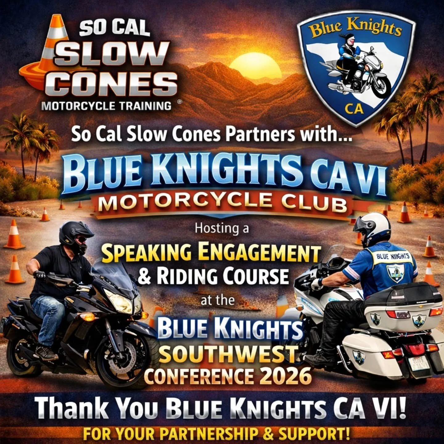So Cal Slow Cones has had the privilege of being chosen to host a lecture and riding seminar at the @blue_knights_ca_vi southwest conference this year! We are humbled and honored to have been chosen to work with this great organization! 

The Blue Kn